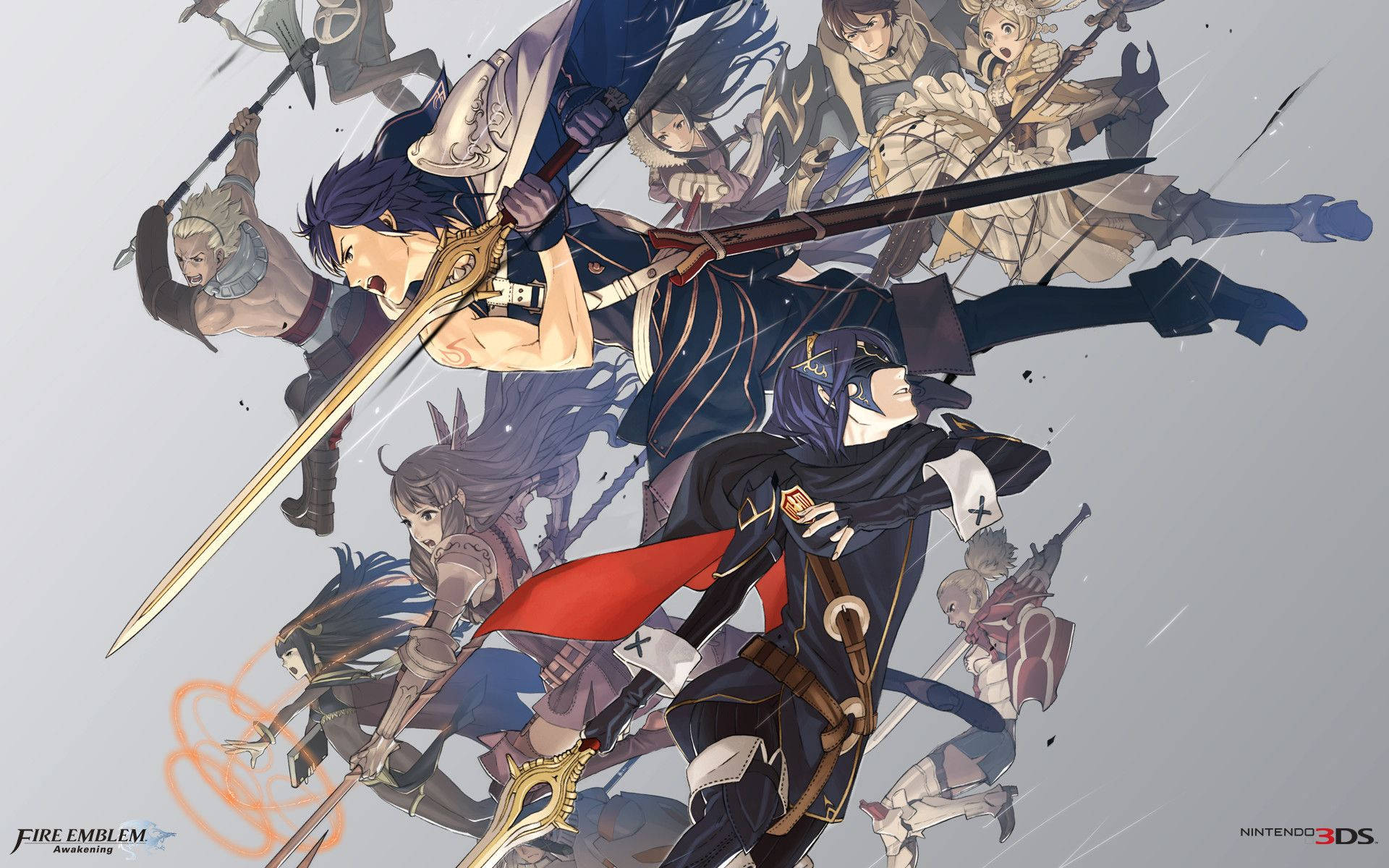動畫戰士在空中戰鬥，使用劍和魔法效果。 — Fire Emblem Warriors 壁紙