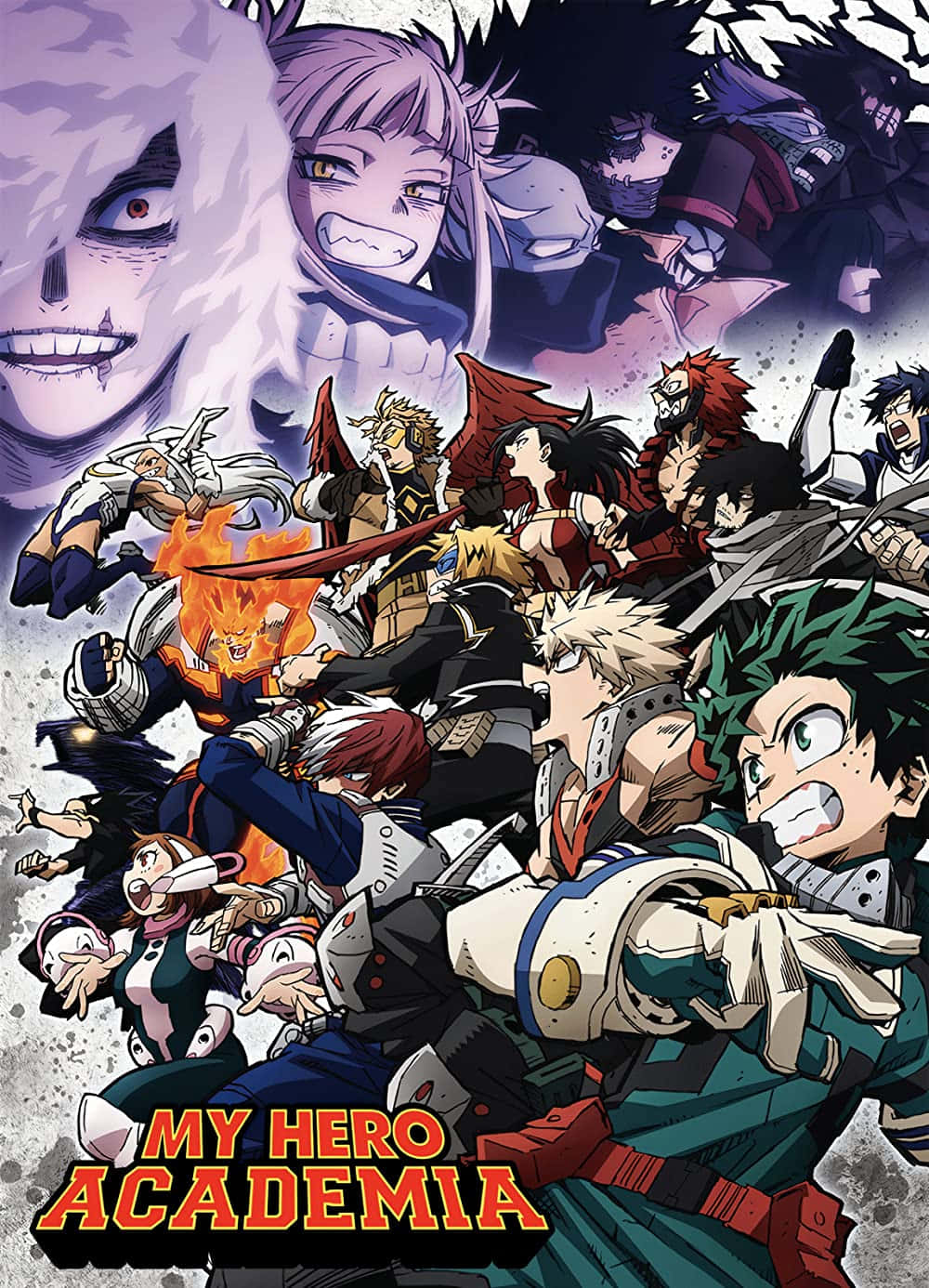 My Hero Academia 動畫角色在混亂戰鬥場景中，伴隨火熱爆炸。 — 動漫角色 GIF 壁紙