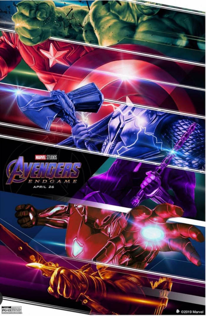 復仇者聯盟4：終局之戰電影海報， featuring Hulk、美國隊長、Thor 和 Iron Man 以動感姿勢呈現。