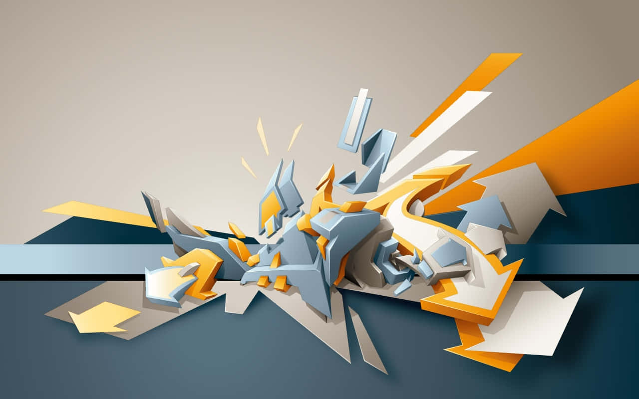 Contrast 桌布 壁紙 — 動態3D渲染的藍色和金色箭頭從中心點向外爆發，背景為漸變色。