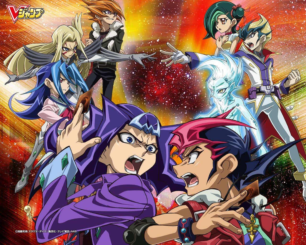 Yu-gi-oh Astral 桌布 壁紙 — 動態動漫角色在熾熱星空背景下進行宇宙大戰。