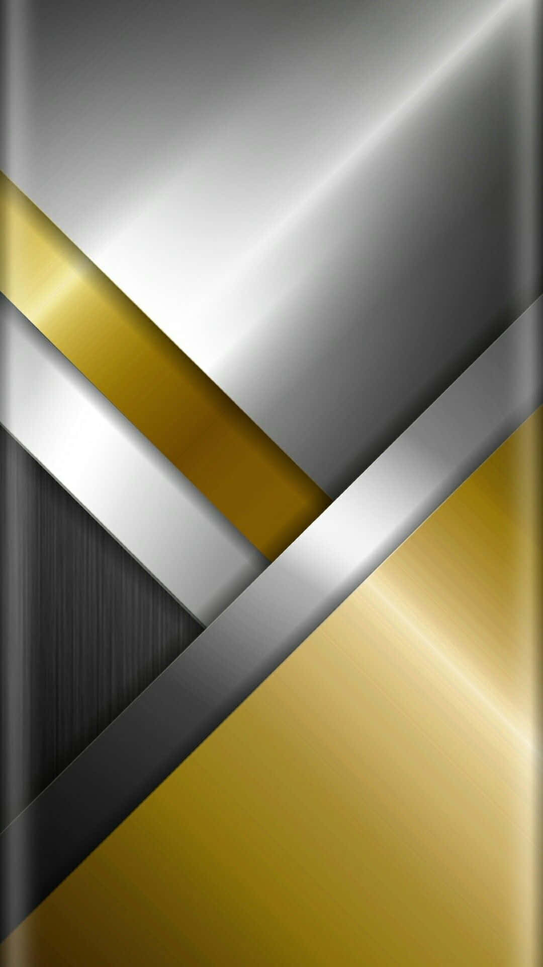 Gold And Silver 桌布 壁紙 — 動態幾何圖案，由拉絲金和銀金屬條紋對角交叉，帶有反射亮點。