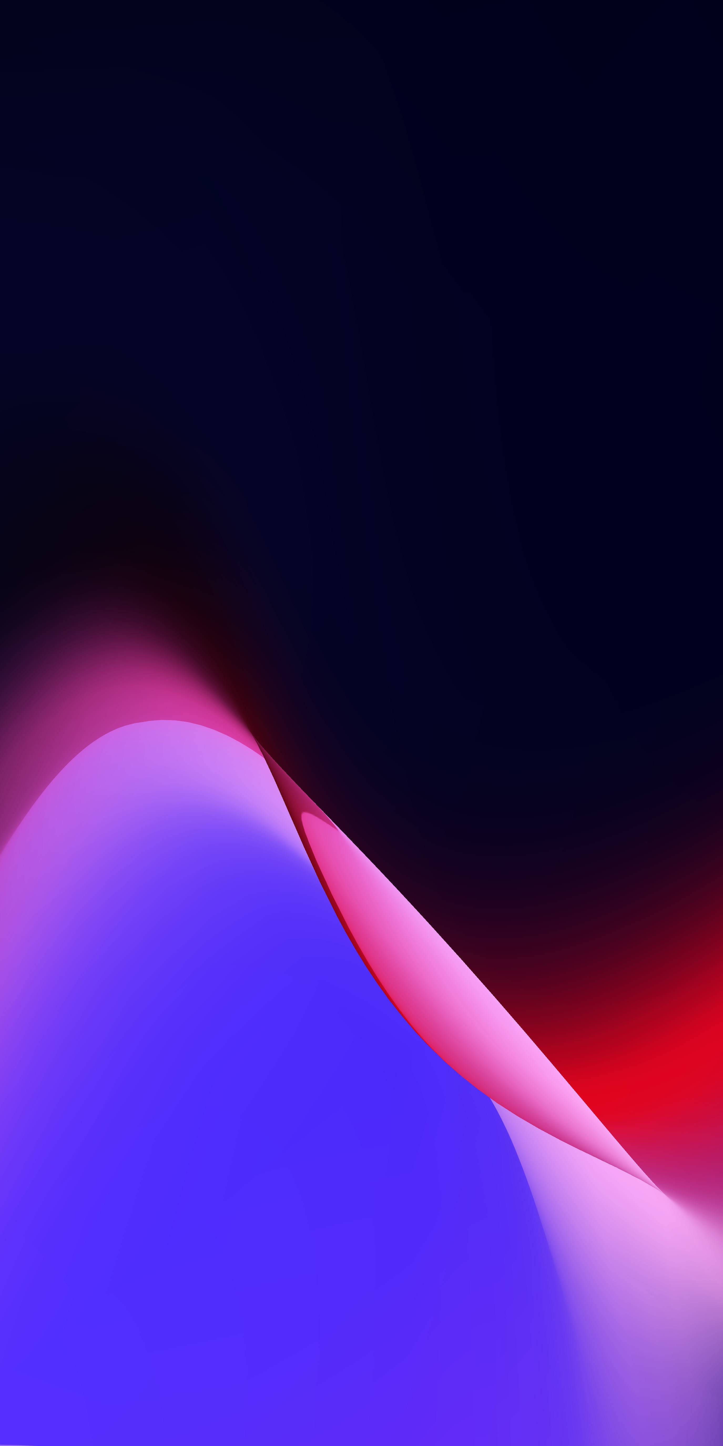 Google Pixel 4a 桌布 壁紙 — 動態抽象漸層從深藍色流向鮮豔的粉紅色和紅色，襯托在深色背景上。