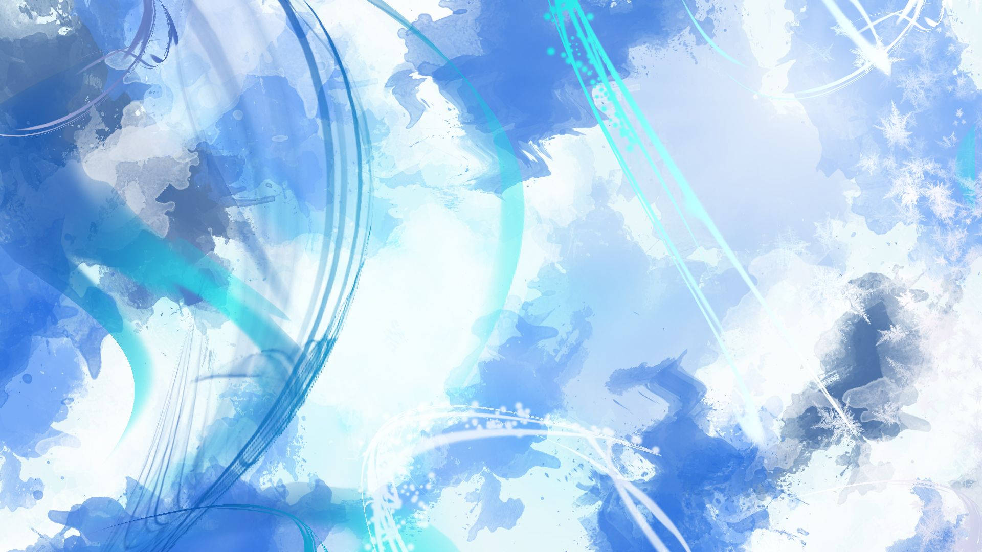 Blue Pastel Aesthetic 桌布 壁紙 — 動態抽象藝術作品，在明亮的白色背景上呈現旋轉的藍色和青色筆觸。