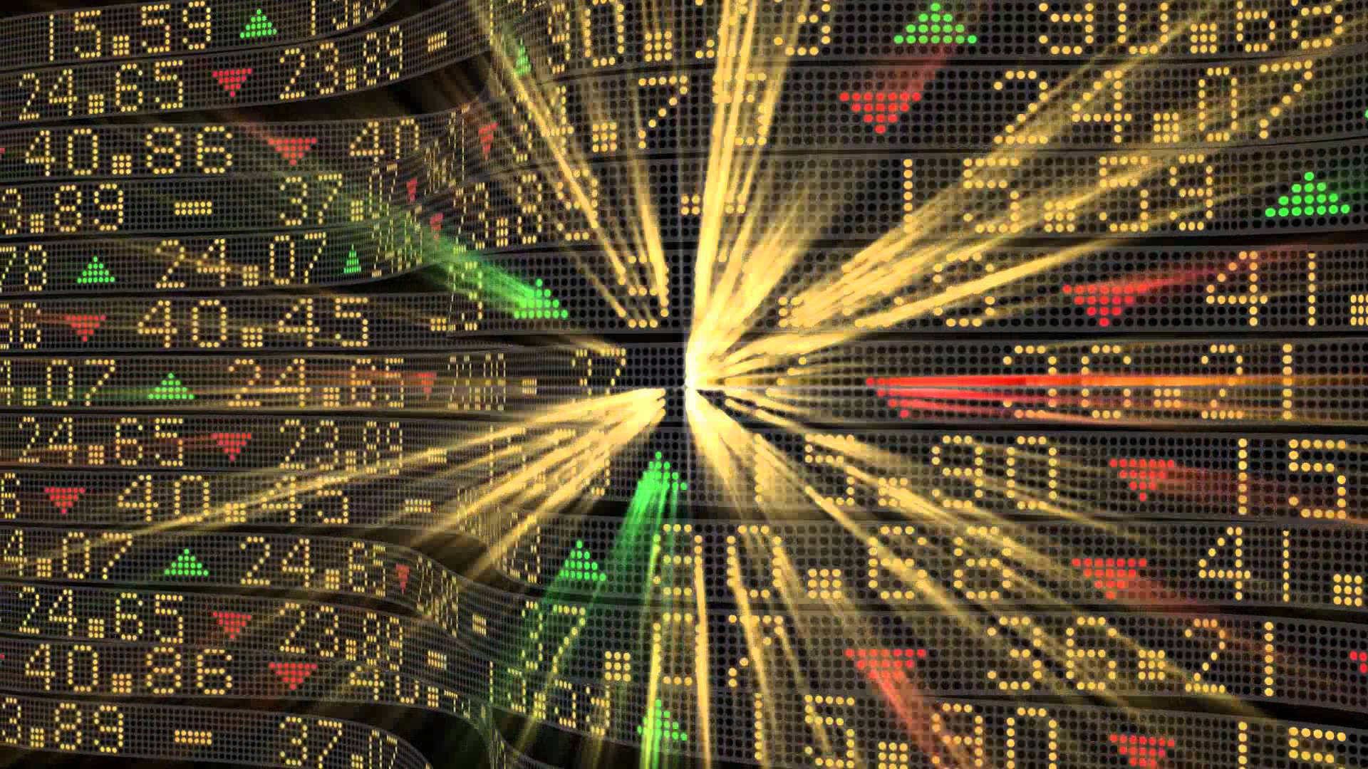 Market 桌布 壁紙 — 動態數位股票市場數據流從明亮的中心爆發向外輻射，背景為深色。