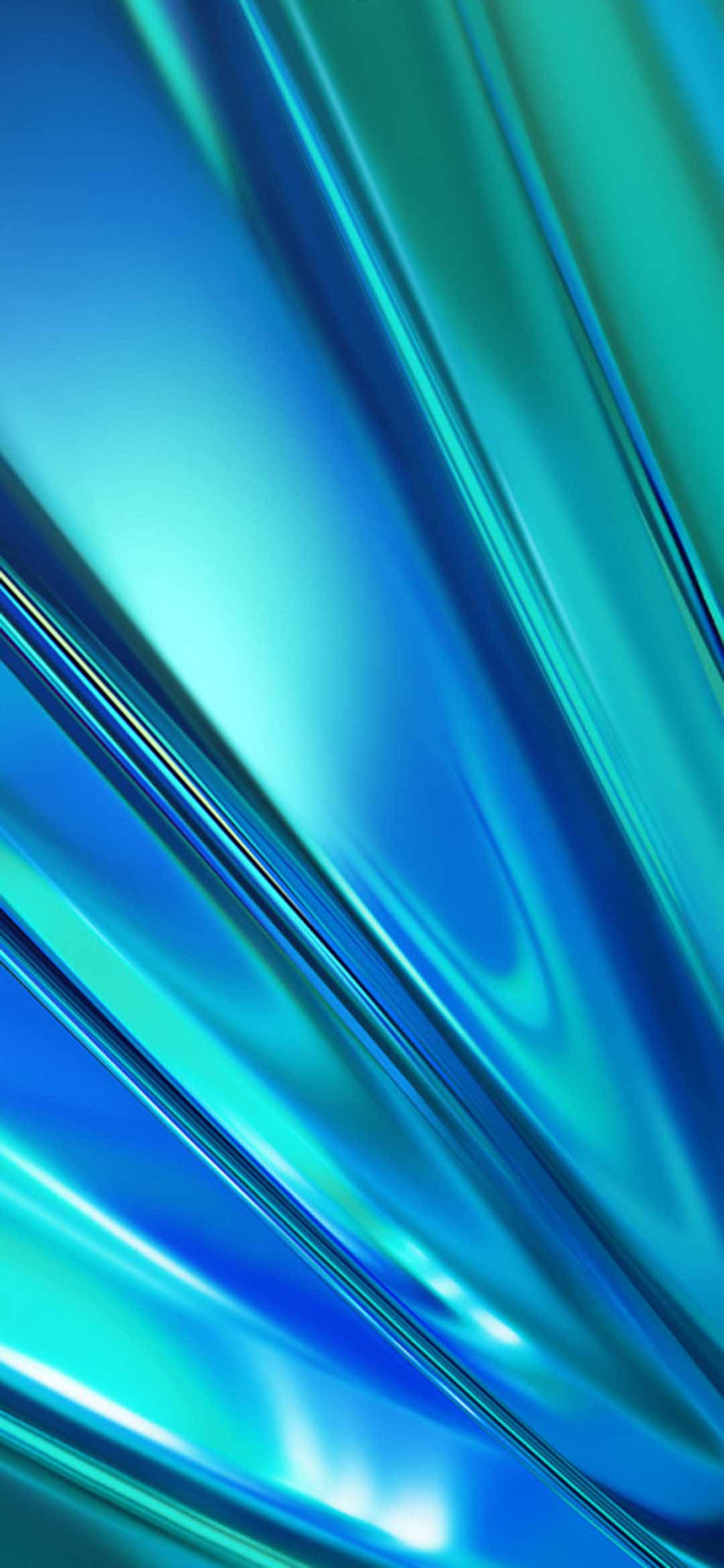 realme 壁紙 桌布 壁紙 — 動態流動的光澤藍色和藍綠色絲帶，帶有銳利高光和柔和漸變。