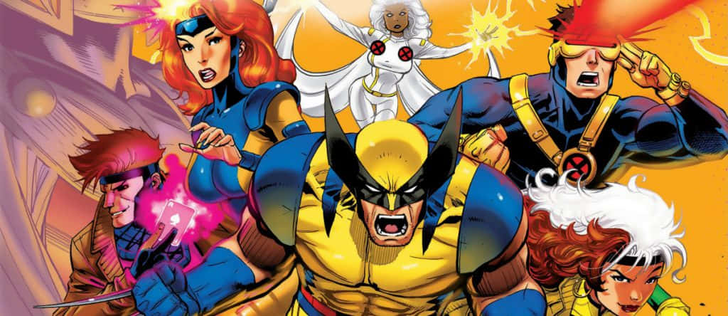 Marvel Profile 桌布 壁紙 — 動態漫畫英雄穿著鮮豔服裝，在火熱的橙色背景前釋放力量。
