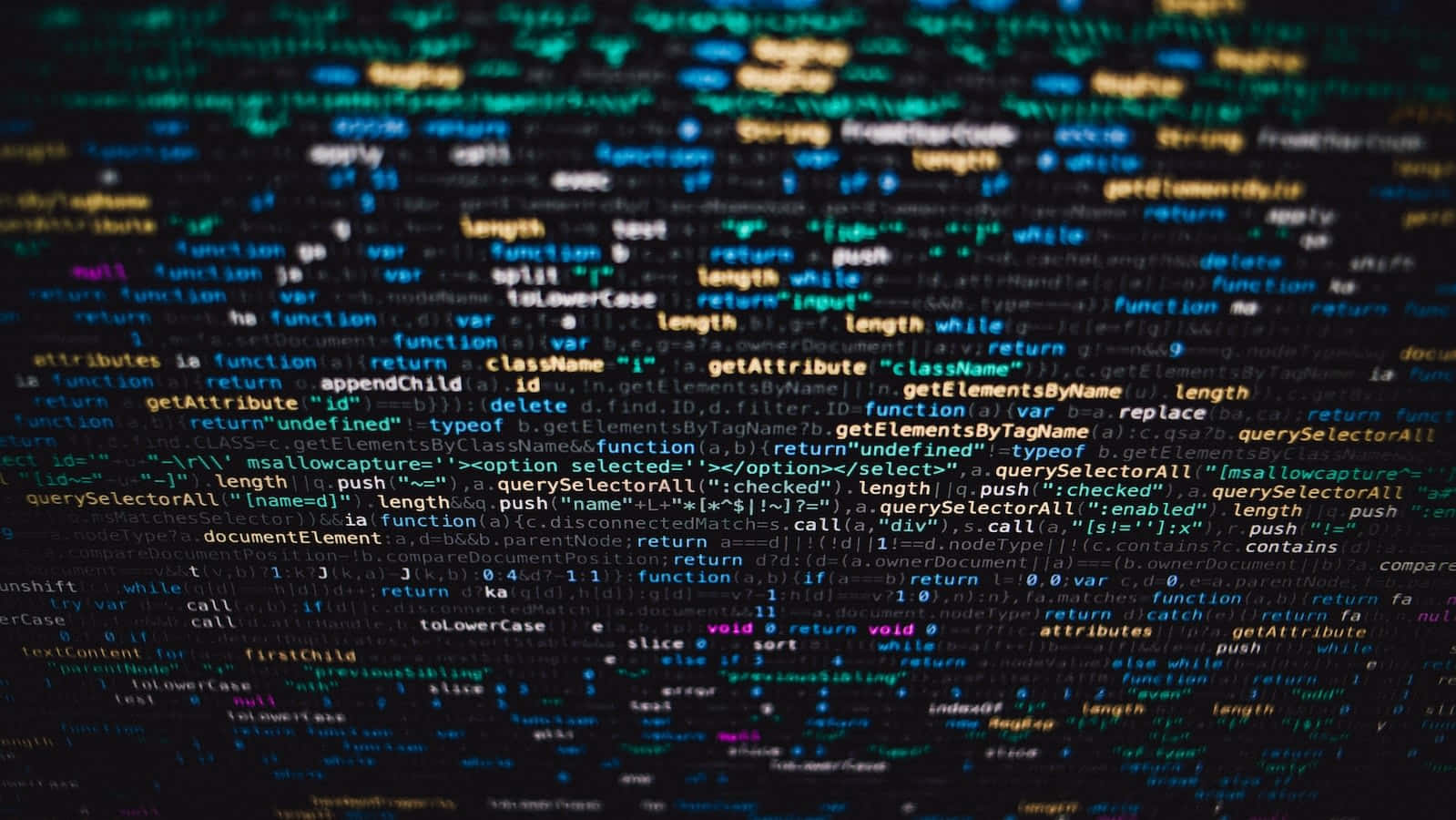 Cybersecurity 桌布 壁紙 — 動態的發光程式碼瀑布以鮮豔的霓虹色調流過黑暗的數位畫布。