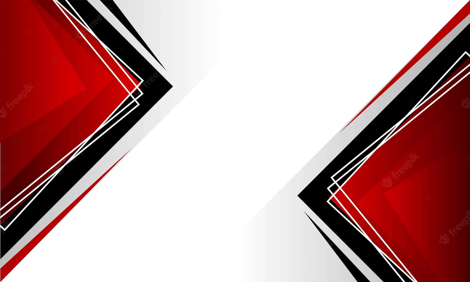 Black White And Red 桌布 壁紙 — 動態的紅色、黑色和白色幾何形狀在潔淨的白色背景上形成銳利的角形圖案。