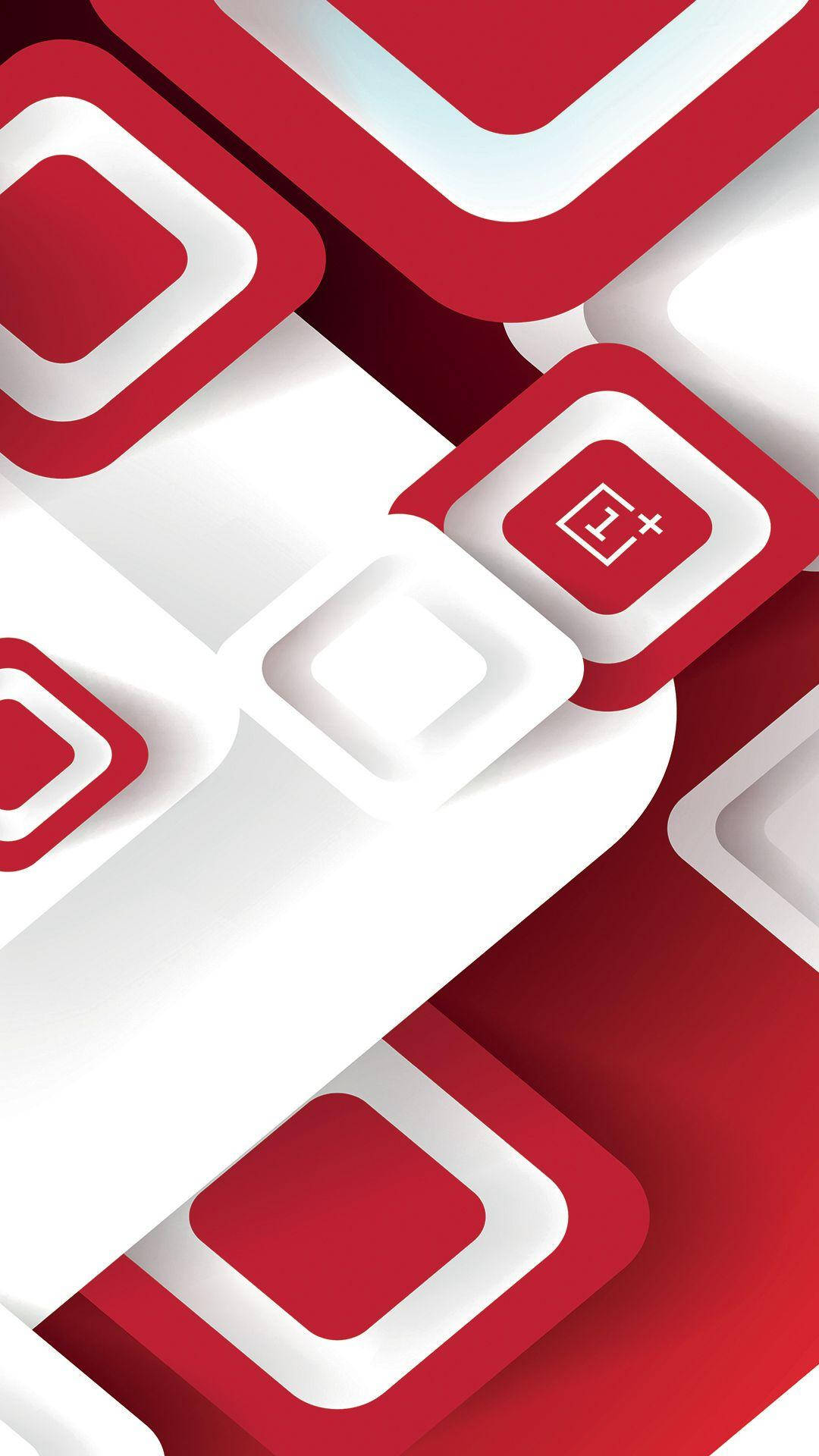 一加 桌布 壁紙 — 動態的紅色和白色幾何形狀搭配 OnePlus 標誌，創造出大膽的現代抽象圖案。