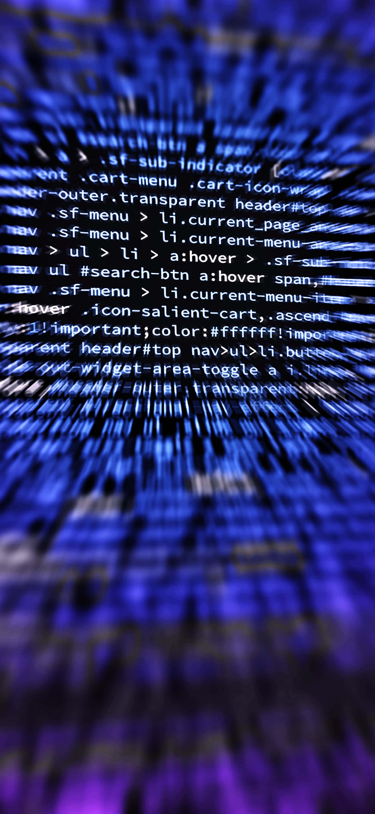 Programming 桌布 壁紙 — 動態的藍色和紫色數位代碼流在黑暗的螢幕上對角模糊，創造出高科技的數據流效果。