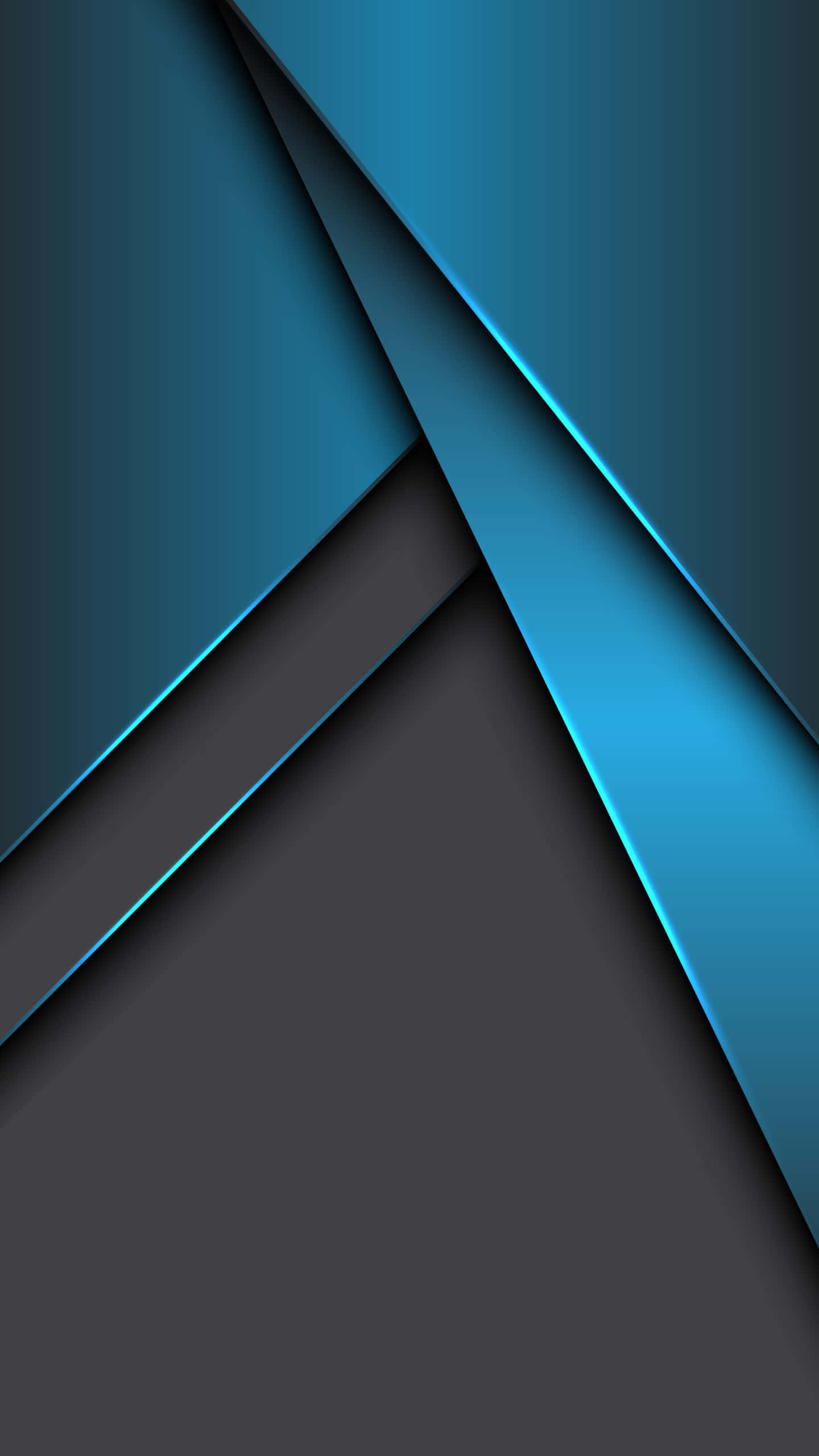Android Material 桌布 壁紙 — 動態的藍色和黑色幾何平面以發光邊緣相交，營造出時尚現代的抽象構圖。
