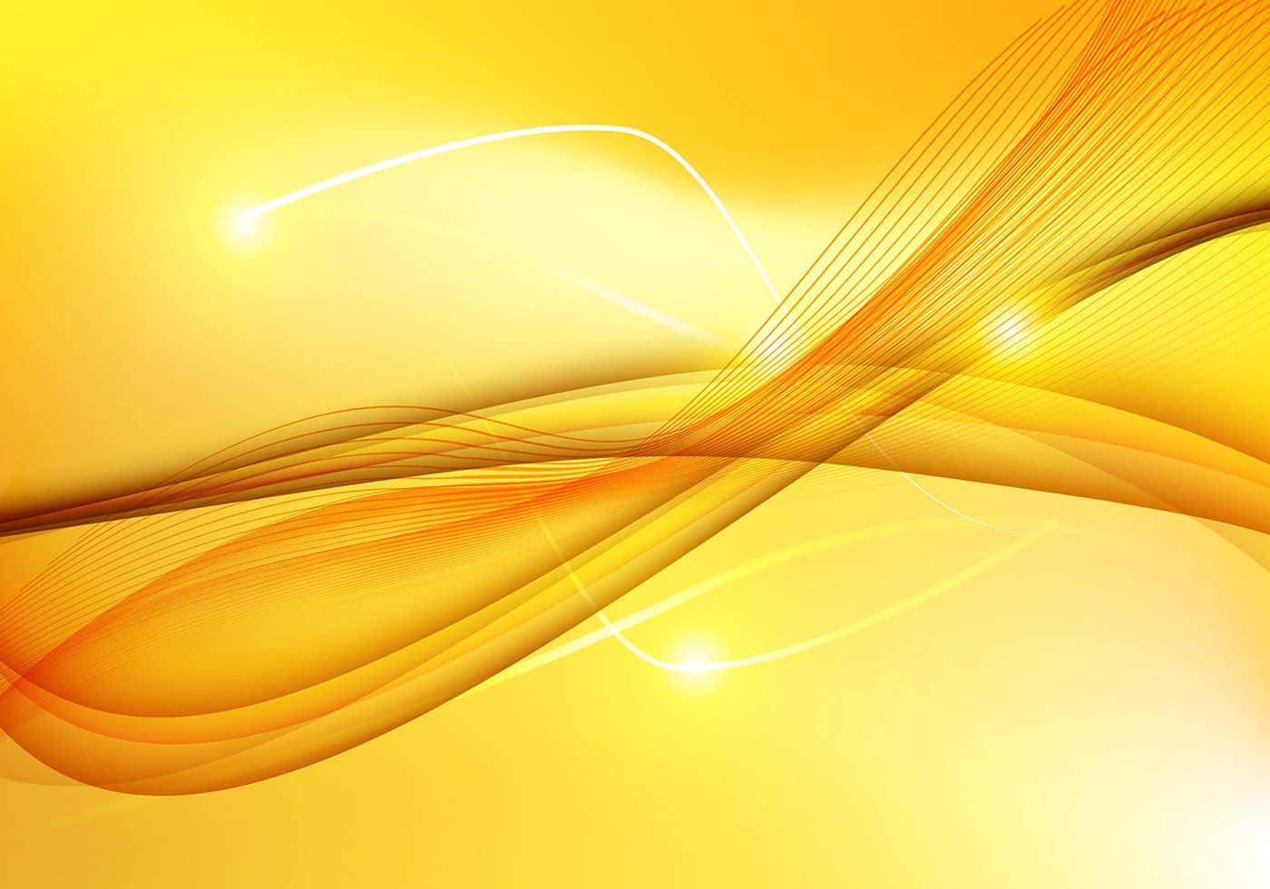 Yellow Abstract 桌布 壁紙 — 動態的金橙色抽象波浪在光芒四射的漸變背景上優雅流動。