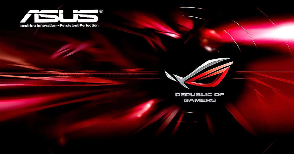 Rog 桌布 壁紙 — 動態紅黑抽象背景，帶有發光光條，突出ASUS ROG標誌和品牌形象。