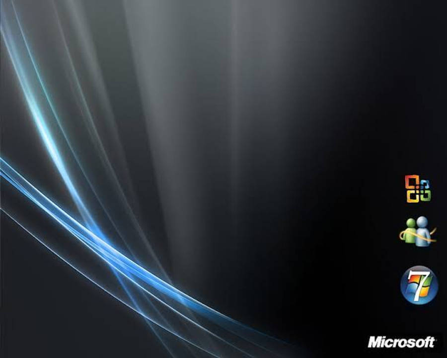 msn 桌布 壁紙 — 動態藍色光線條紋對角流過深色漸變背景，角落有 Microsoft Windows 7 圖示。
