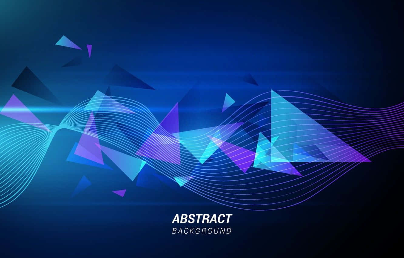 Abstraction 桌布 壁紙 — 動態藍色和紫色幾何三角形及發光波浪線條在深色數位背景上流動。