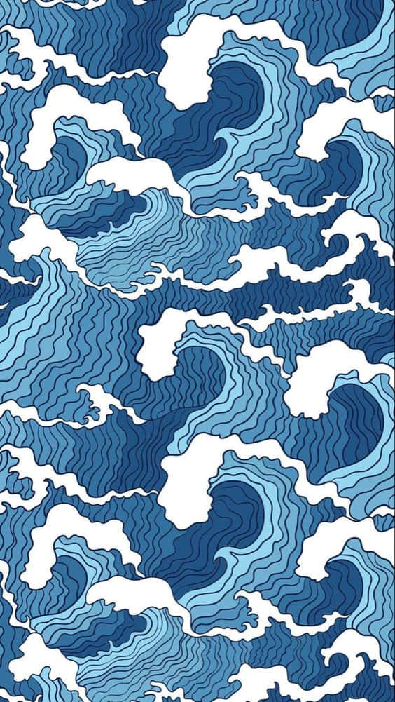 Dark Blue Pattern 桌布 壁紙 — 動態藍色波浪圖案，帶有白色泡沫漩渦，採用風格化地形設計。