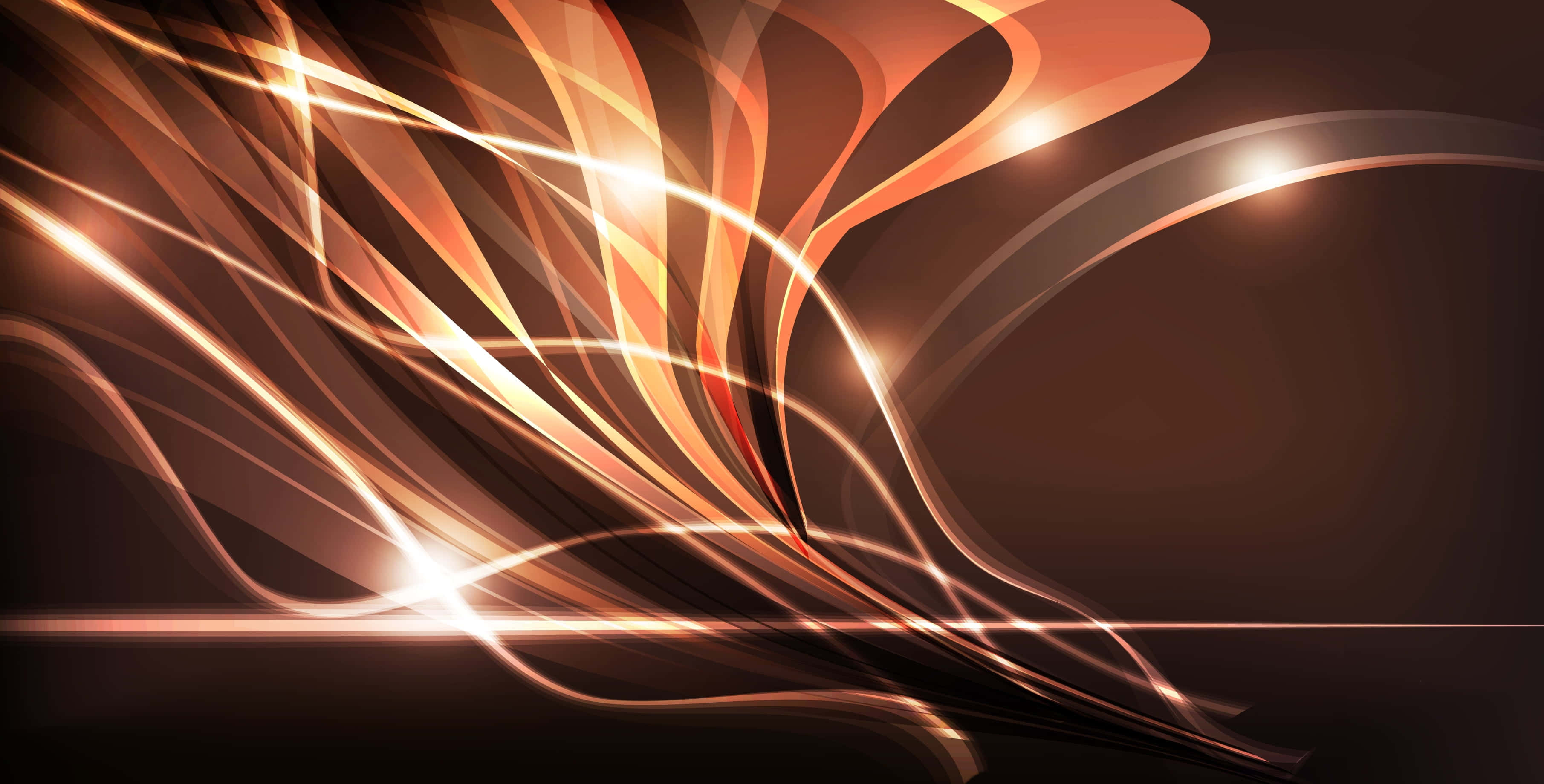 Brown Abstract 桌布 壁紙 — 動態金色光線在深色背景上流動，營造出光彩奪目的抽象動感效果。