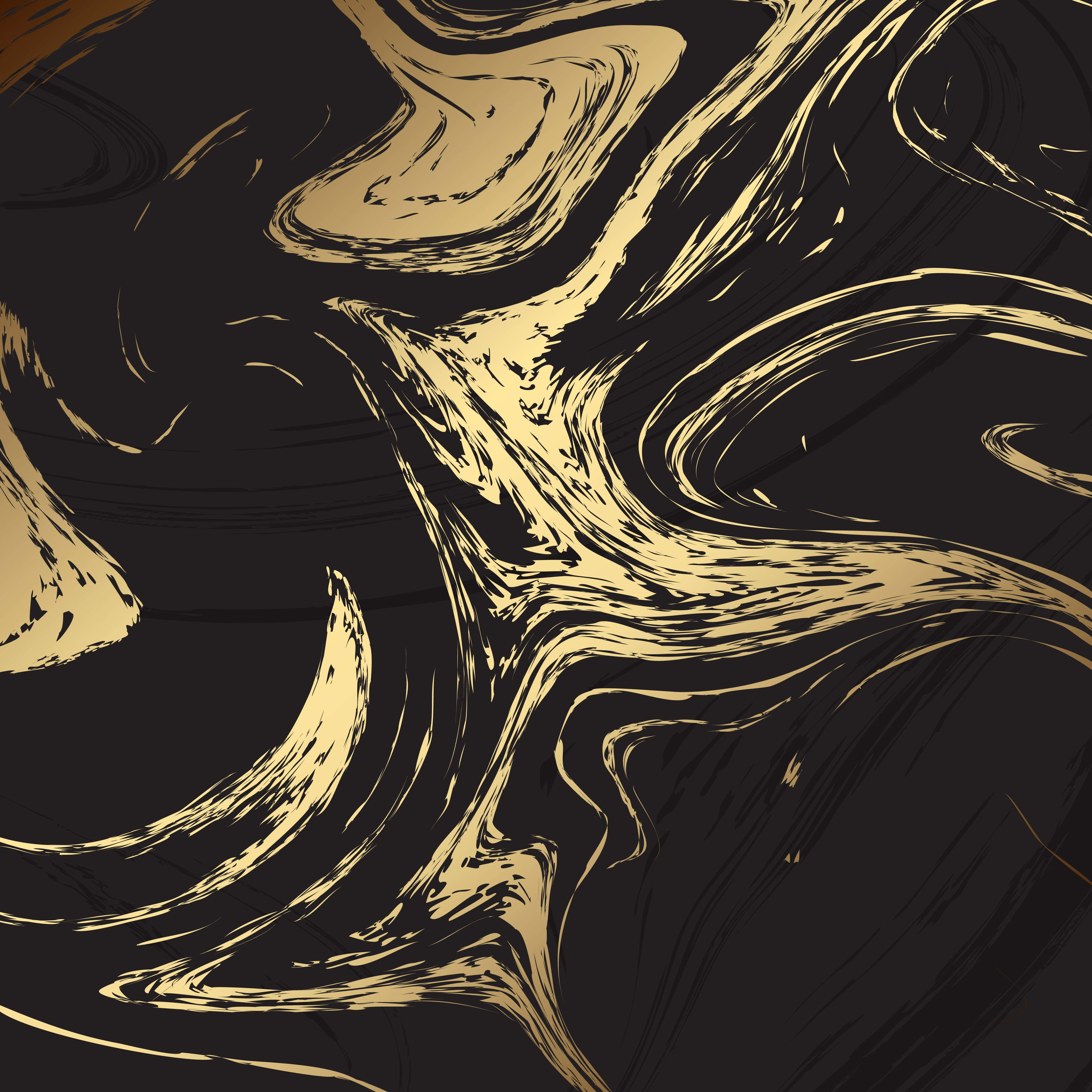Gold Marble 桌布 壁紙 — 動態金色筆觸在深黑色畫布上旋轉，形成大膽的抽象構圖。