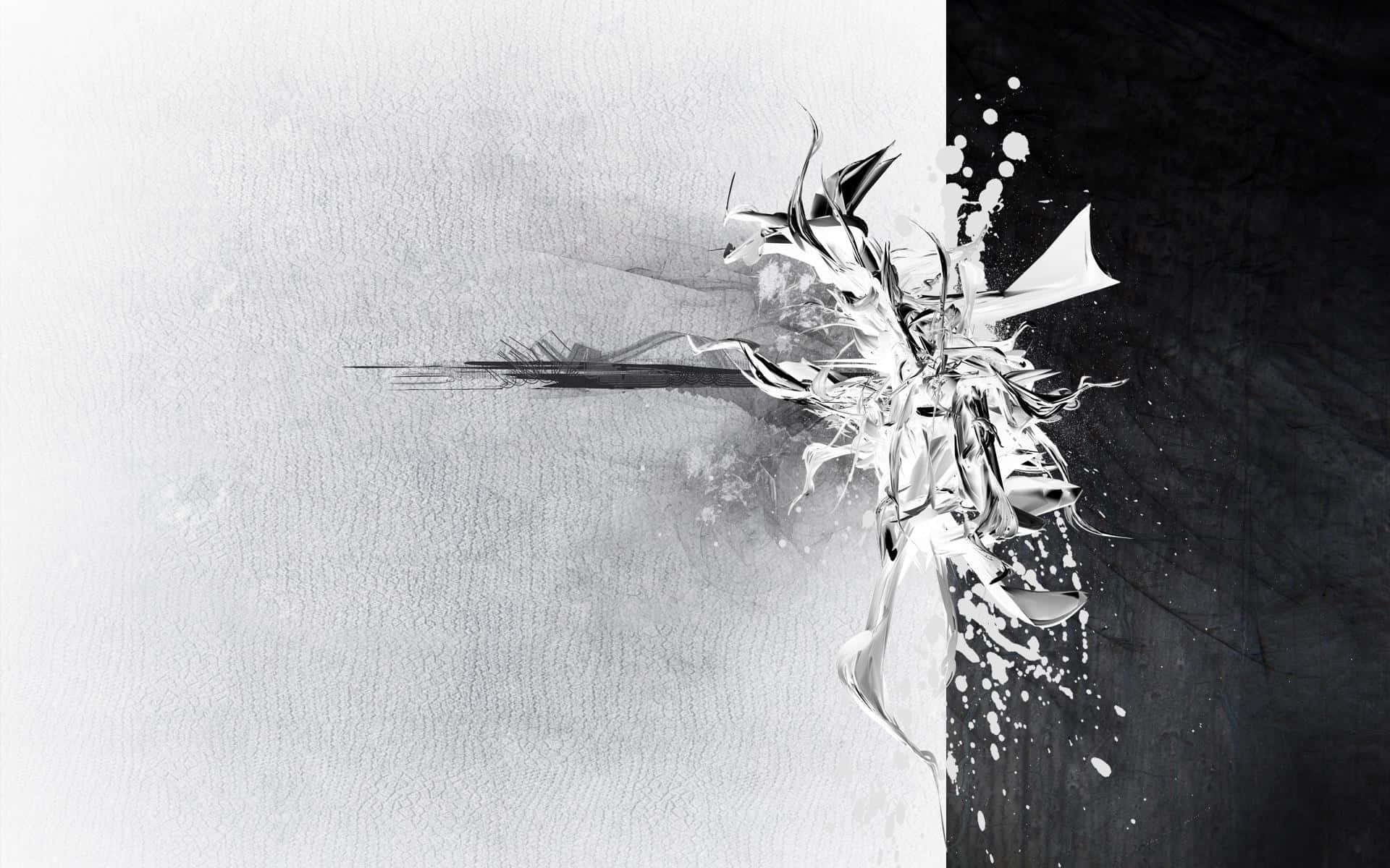 Cool Black And White 桌布 壁紙 — 動態黑白抽象顏料和墨水飛濺從暗面爆發到有紋理的淺色背景。