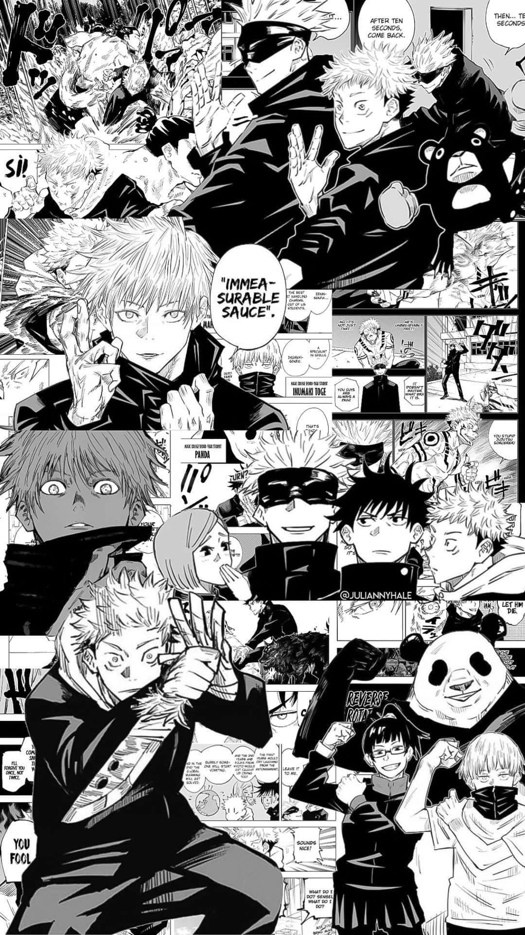 Manga Characters 桌布 壁紙 — 動態黑白漫畫面板， featuring 激烈的動漫角色在充滿動作的漫畫場景中，附有對話氣泡。