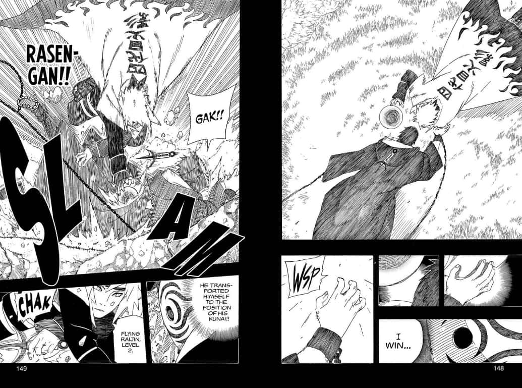 Naruto Manga 桌布 壁紙 — 動態黑白漫畫面板描繪了一名忍者在草地上釋放螺旋丸攻擊，而另一名角色則在結手印。