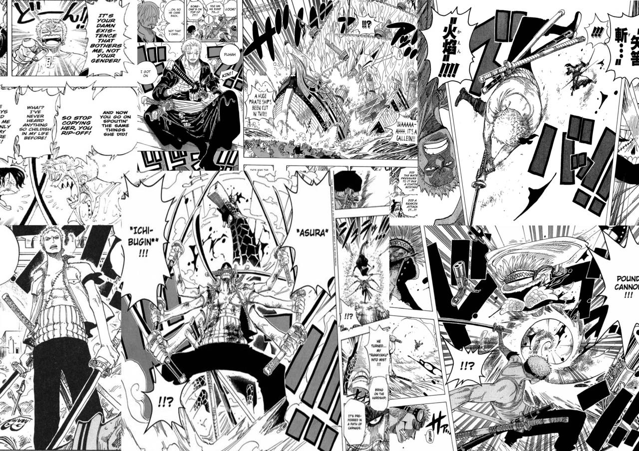 Panel 桌布 壁紙 — 動態黑白漫畫面板描繪了激烈的劍鬥，充滿爆炸性能量和戲劇性的角色表情。