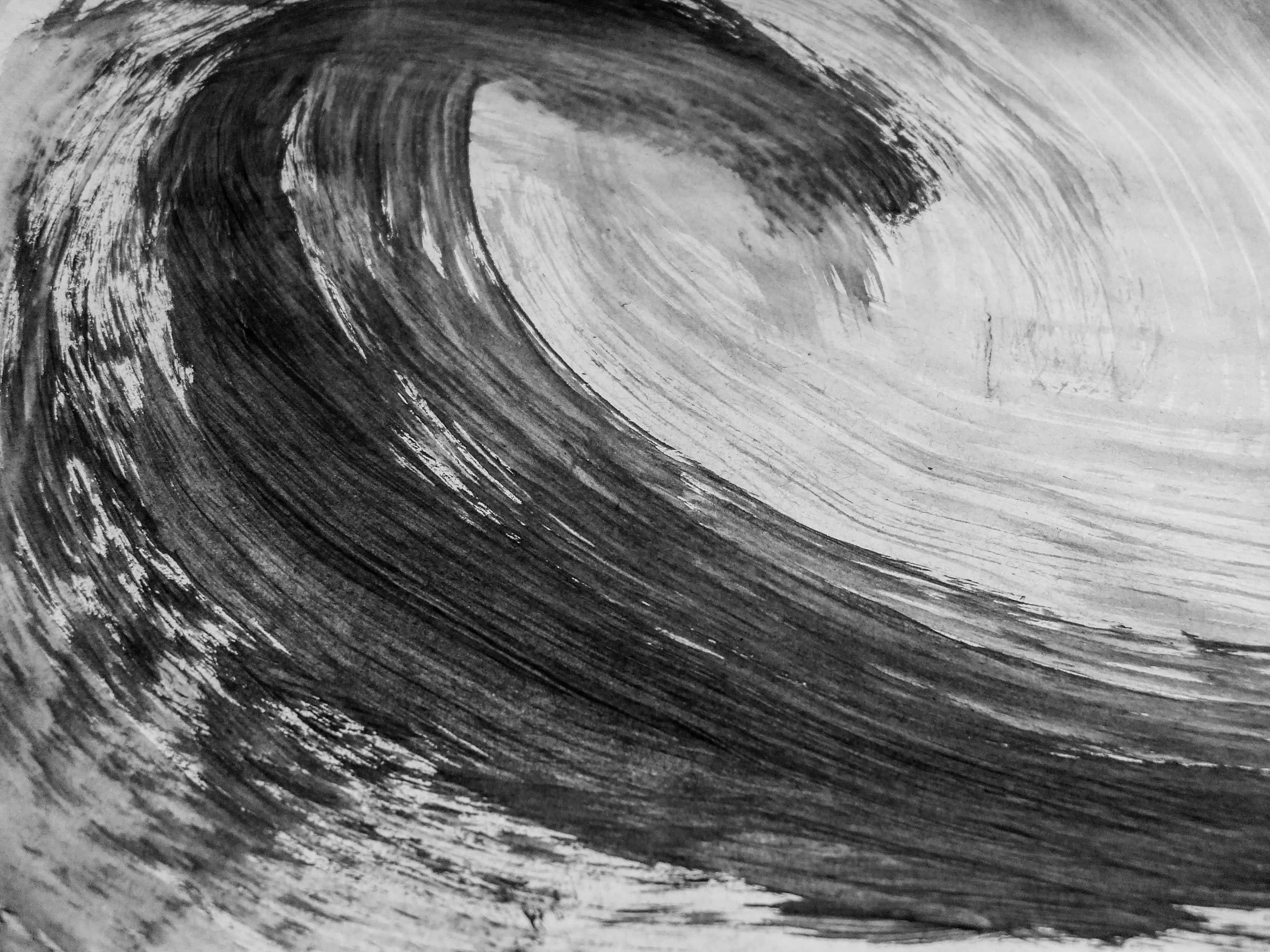 Black And White Abstract Art 桌布 壁紙 — 動態黑白筆觸漩渦形成帶有紋理運動的強大抽象波浪。