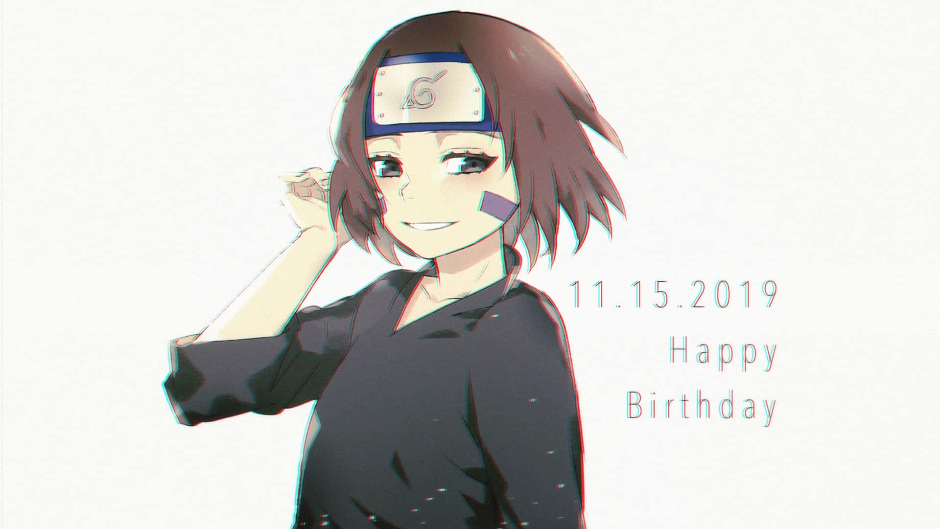 Rin Nohara 桌布 壁紙 — 動漫女孩，棕色頭髮，戴著頭帶，微笑著舉起拳頭，旁邊寫著Happy Birthday。