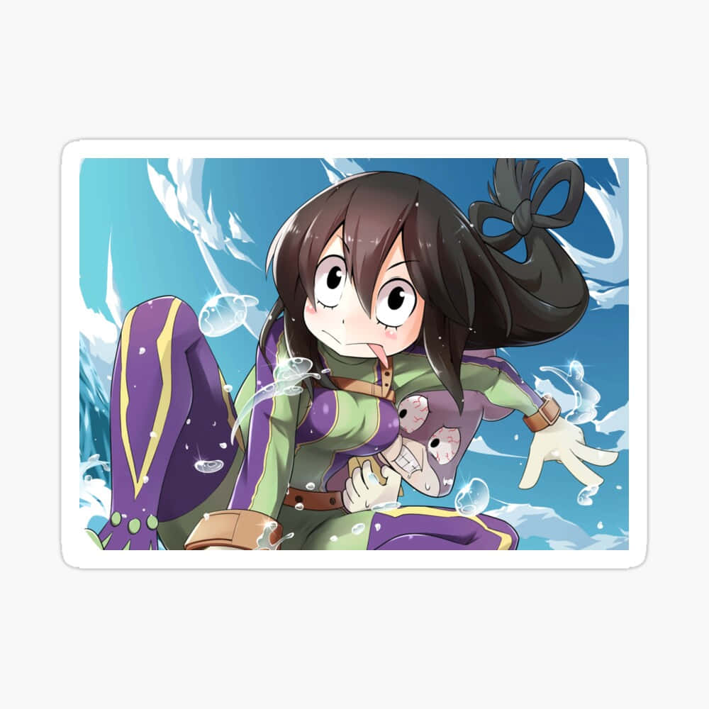 Froppy 桌布 壁紙 — 動漫女孩穿著綠色和紫色的衣服在藍色水中游泳，周圍有氣泡和冰屑旋轉。