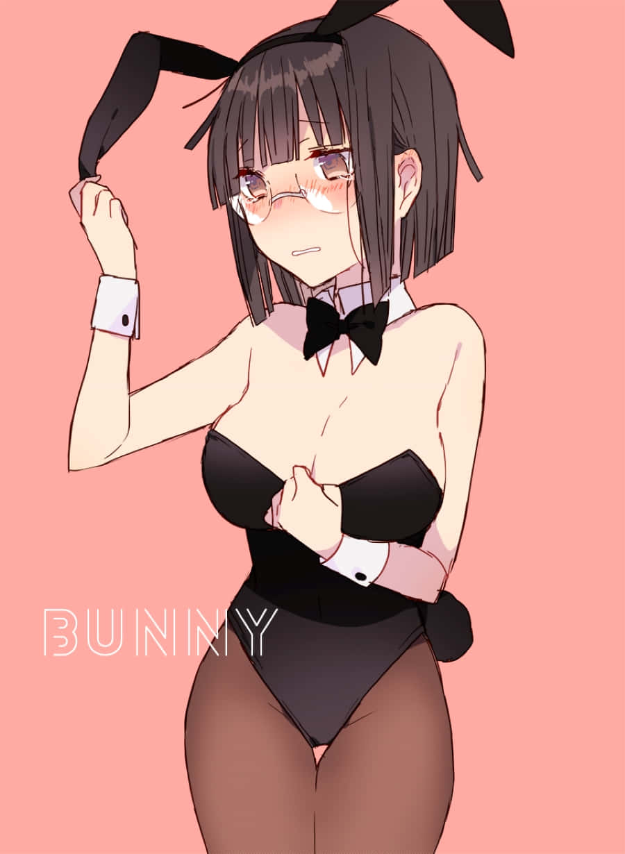 Anri Sonohara 桌布 壁紙 — 動漫女孩穿著黑色兔女郎裝，戴眼鏡，嘟嘴表情，背景為柔和粉紅色。