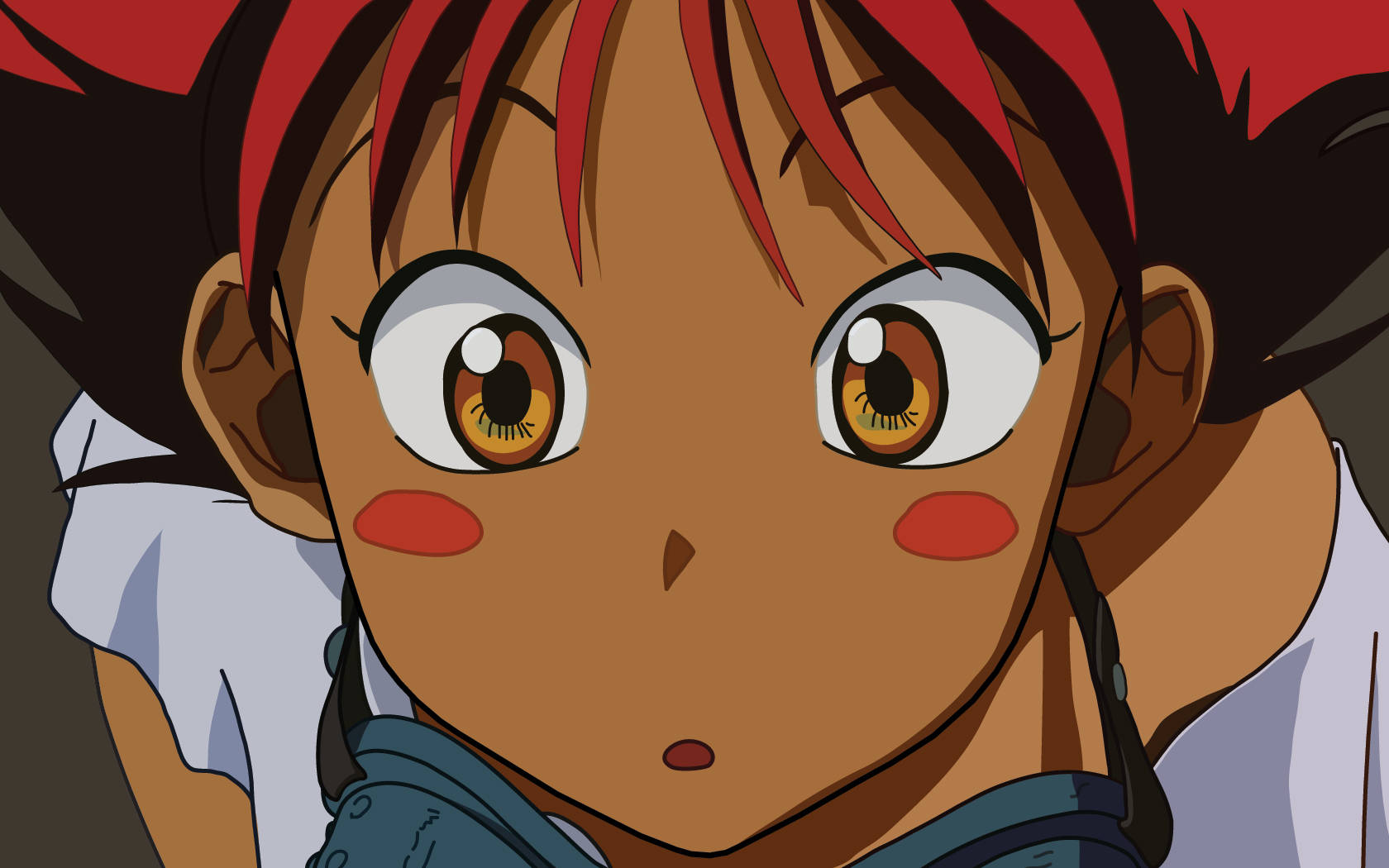 Cowboy Bebop Desktop 桌布 壁紙 — 動漫女孩紅髮大眼棕色眼睛特寫，表情驚訝。