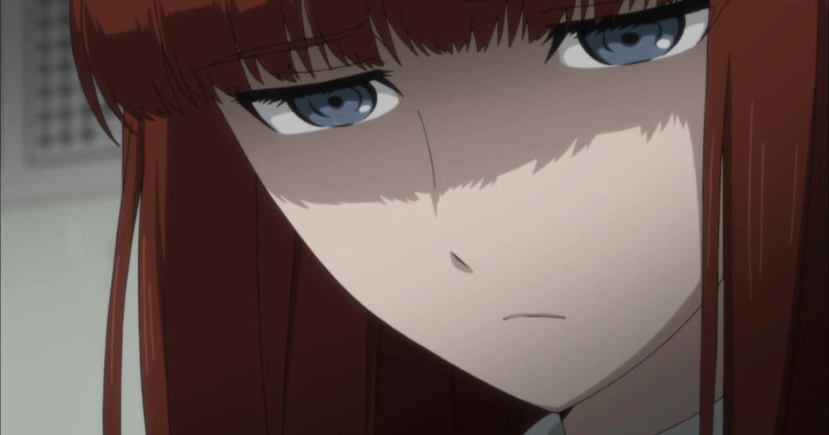 Kagari Shiina 桌布 壁紙 — 動漫女孩紅髮藍眼的特寫，低頭露出嚴肅的表情。