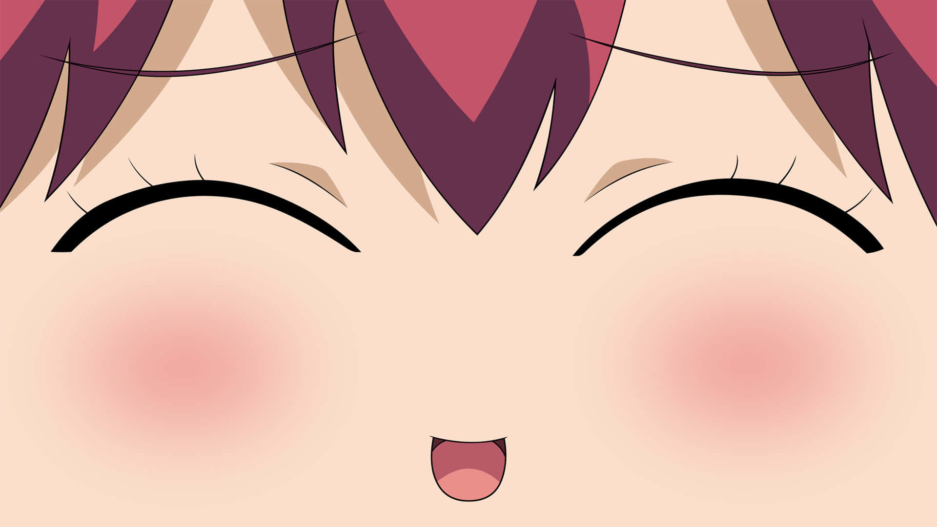 Minori Kushieda 桌布 壁紙 — 動漫女孩開心臉部的特寫，閉著眼睛，臉頰紅潤。