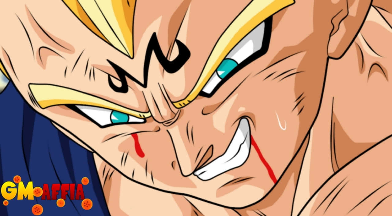 Gogeta And Vegito 桌布 壁紙 — 動漫戰士特寫，金髮及血跡斑斑的臉龐，展現激烈的戰鬥怒火。