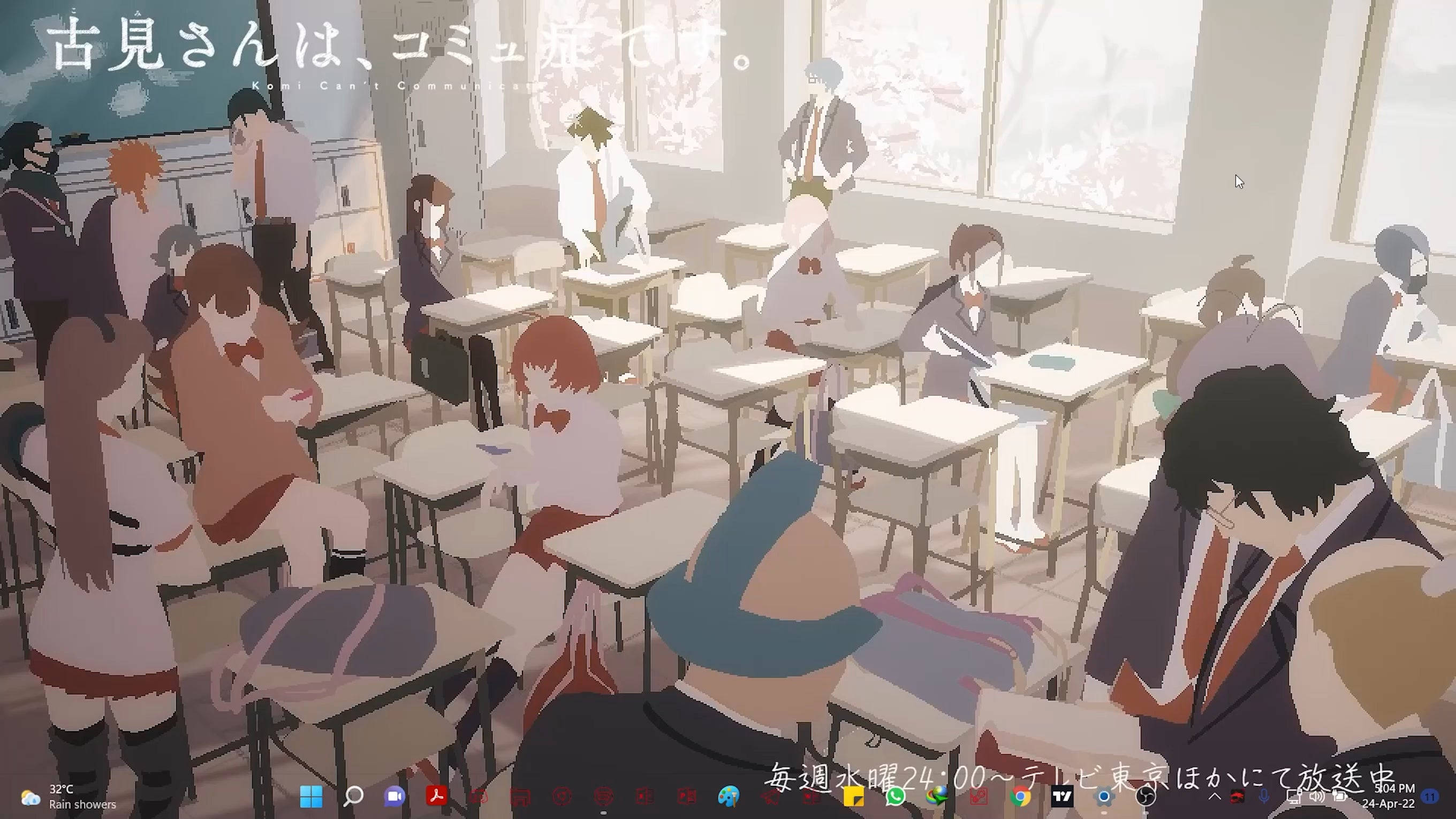 Komi Cant Communicate 桌布 壁紙 — 動漫教室場景，學生穿著校服坐在書桌前，寧靜時刻。