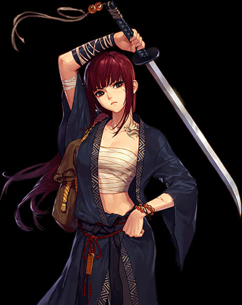 動漫武士少女持劍 壁紙