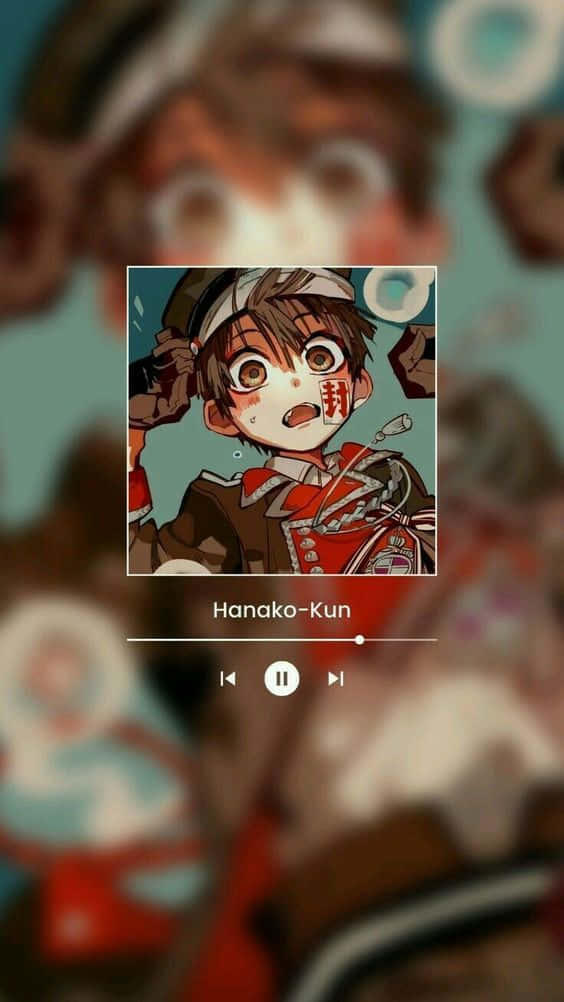 Hanako Kun 桌布 壁紙 — 動漫男孩，大眼睛，臉頰上有紅色印記，出現在音樂播放器介面中。