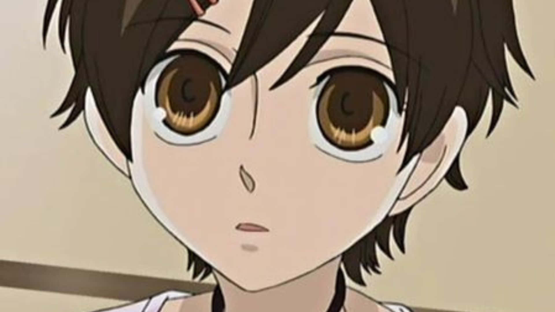 Benio Amakusa 桌布 壁紙 — 動漫男孩的近照，擁有大大的棕色眼睛和凌亂的深色頭髮，表情驚訝。