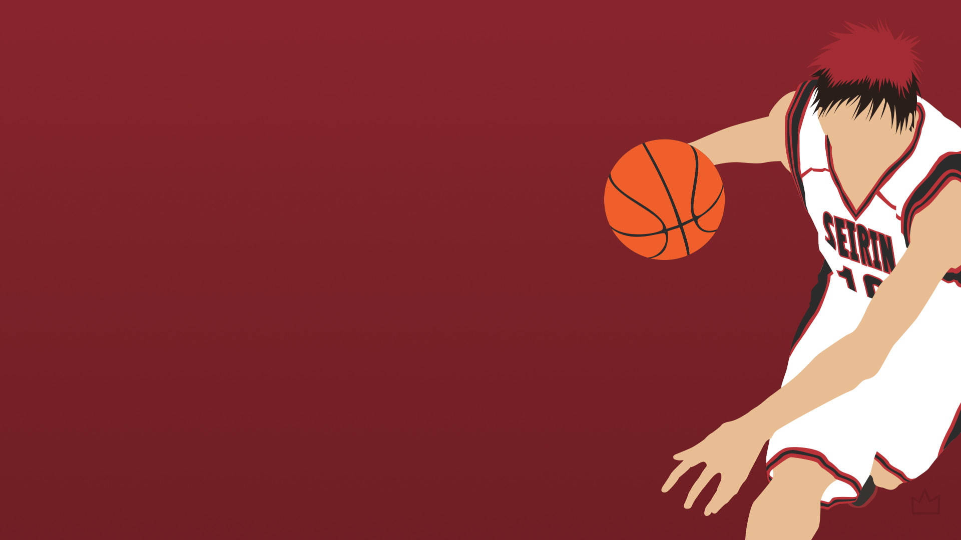 Kuroko No Basket 桌布 壁紙 — 動漫籃球運動員身穿白色球衣，在純栗色背景前運橙色球。