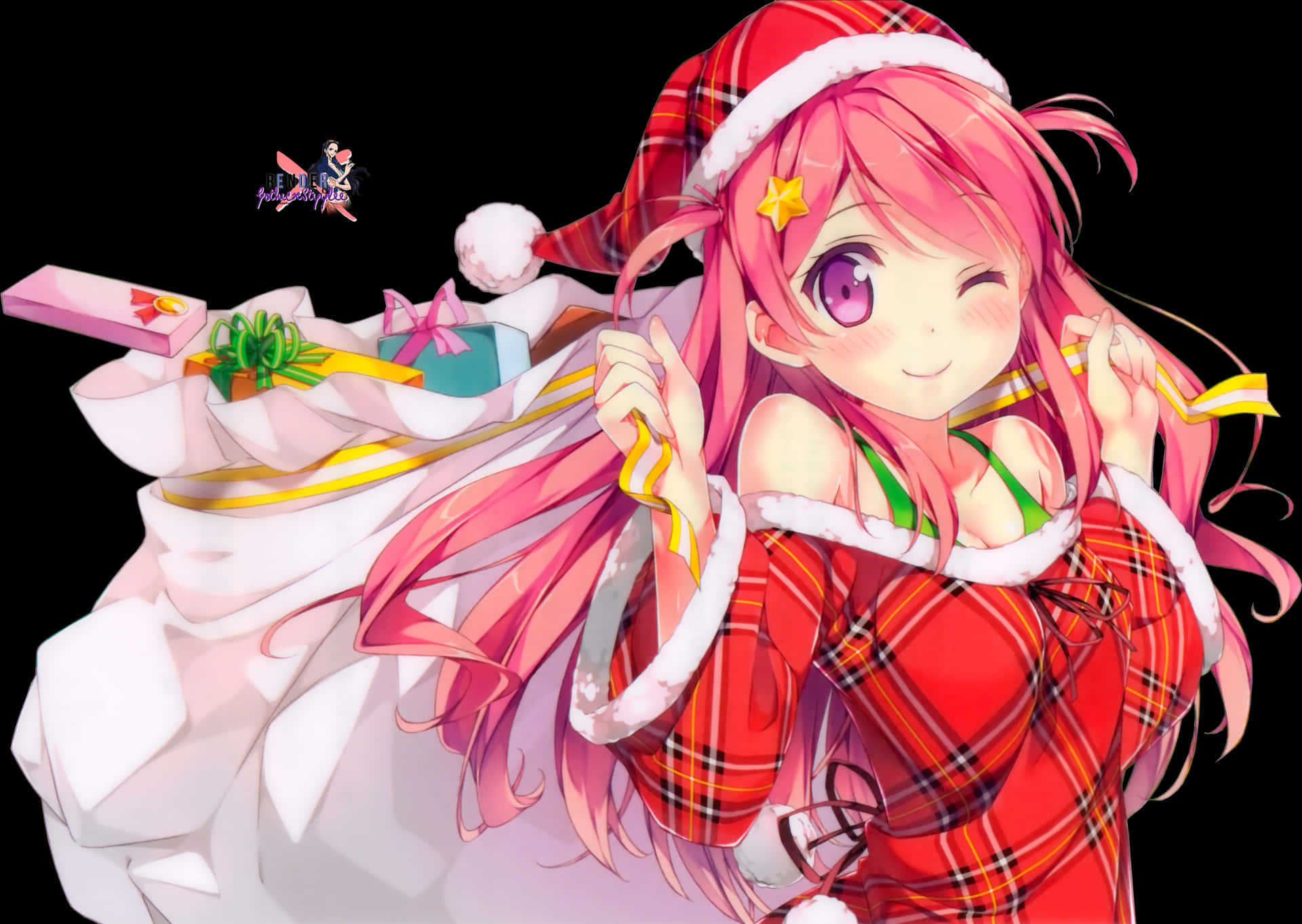 聖誕女孩高清桌布 - 戴聖誕帽的動漫女孩