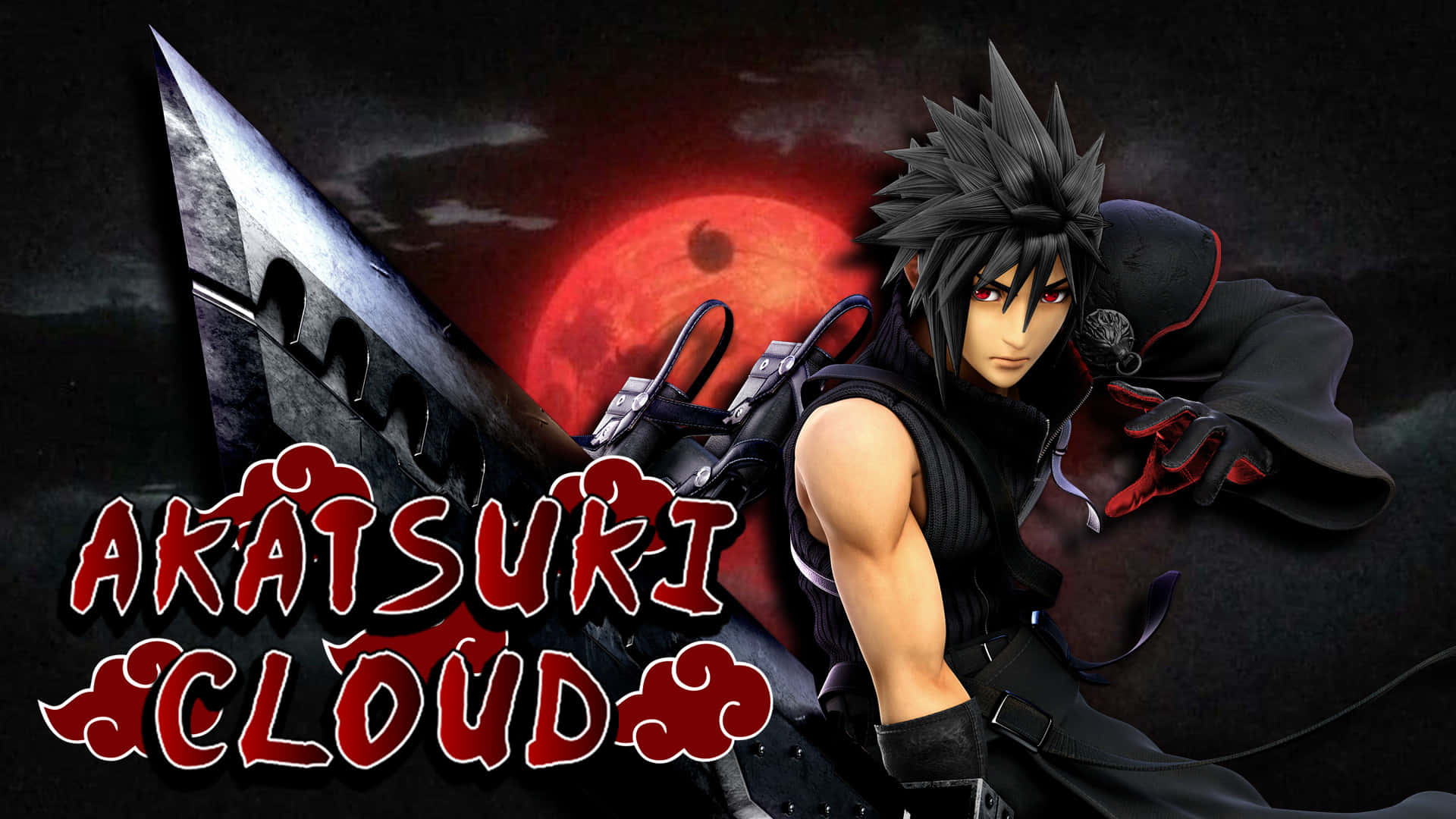 曉 桌布 壁紙 — 動漫角色 Akatsuri Cloud 站在黑暗風暴的天空中，背後有一輪紅月，手持一把大劍。