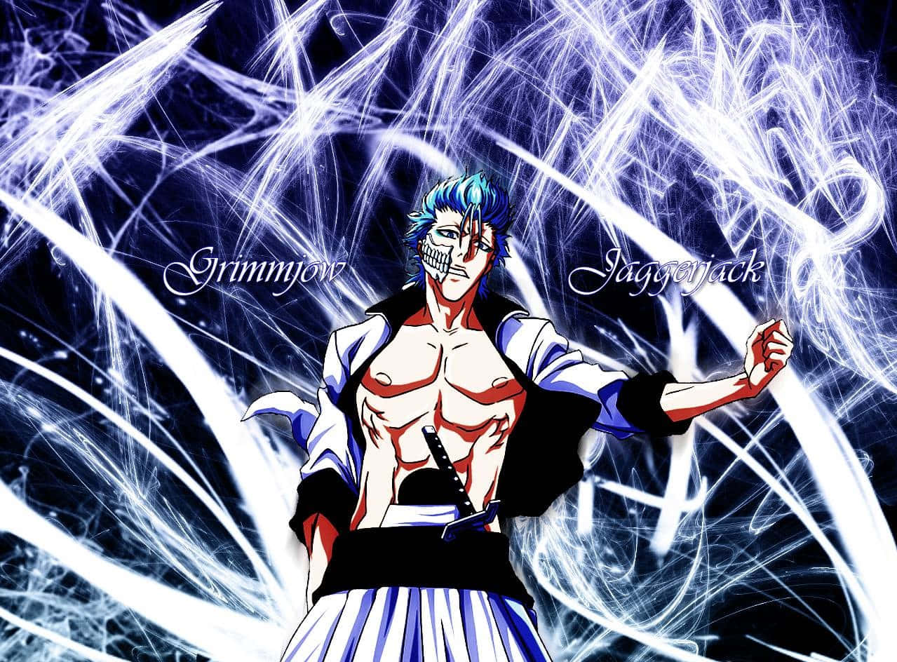 Grimmjow Jaegerjaquez 桌布 壁紙 — 動漫角色 Grimmjow Jaegerjaquez 強而有力地站在旋轉的藍白能量背景前。