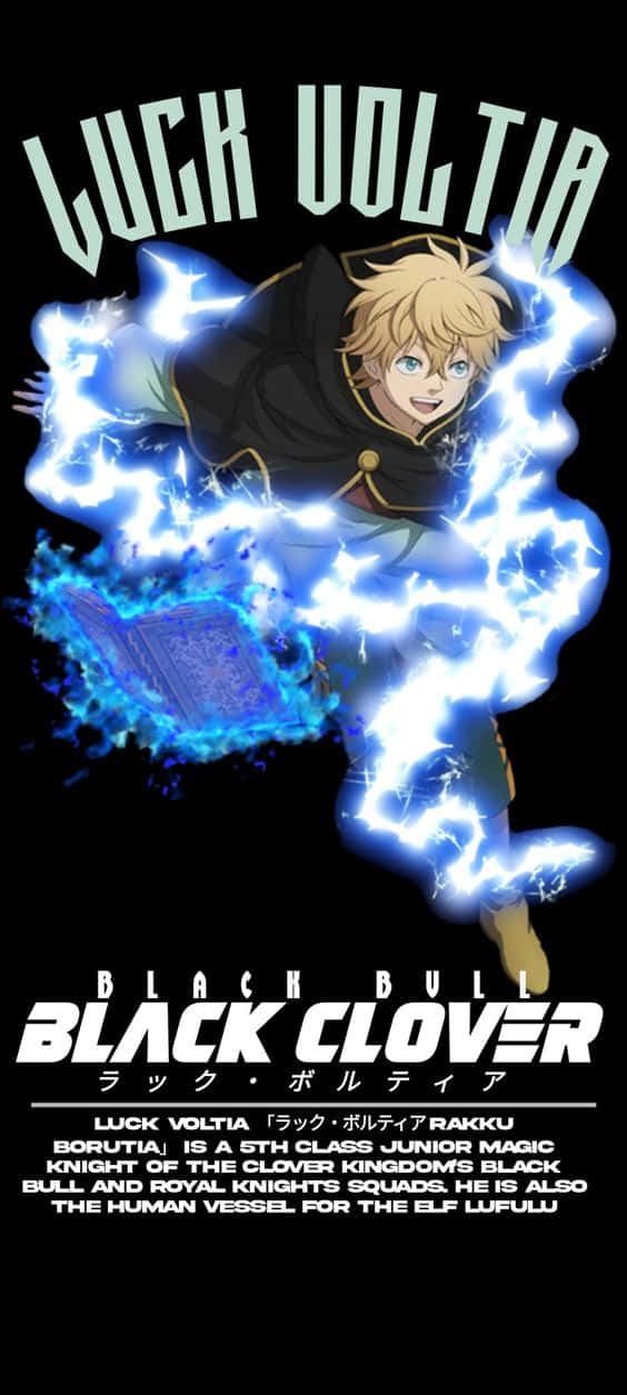 Luck Voltia 桌布 壁紙 — 動漫角色 Luck Voltia 在黑色背景上以動態姿勢引導藍色閃電魔法。