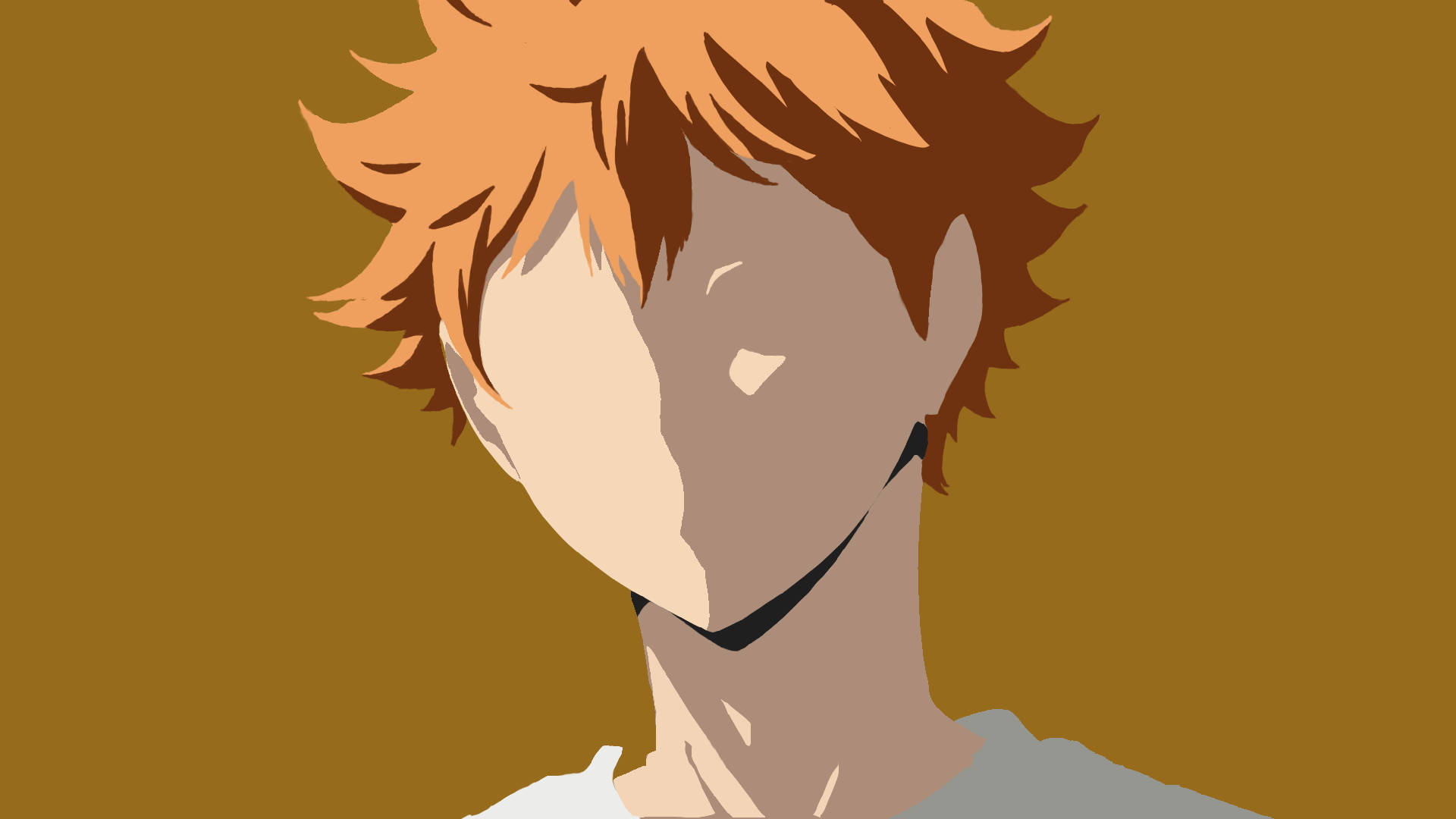 Shoyo Hinata 桌布 壁紙 — 動漫角色，側面有尖刺的橙色頭髮，背景為純芥末色。