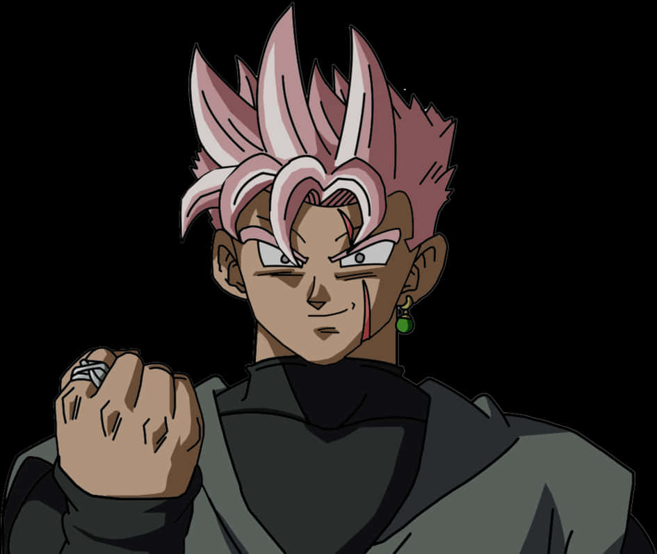 Anime Character 桌布 壁紙 — 動漫角色，擁有尖刺粉紅頭髮和綠色耳環，在黑色背景前握緊拳頭。