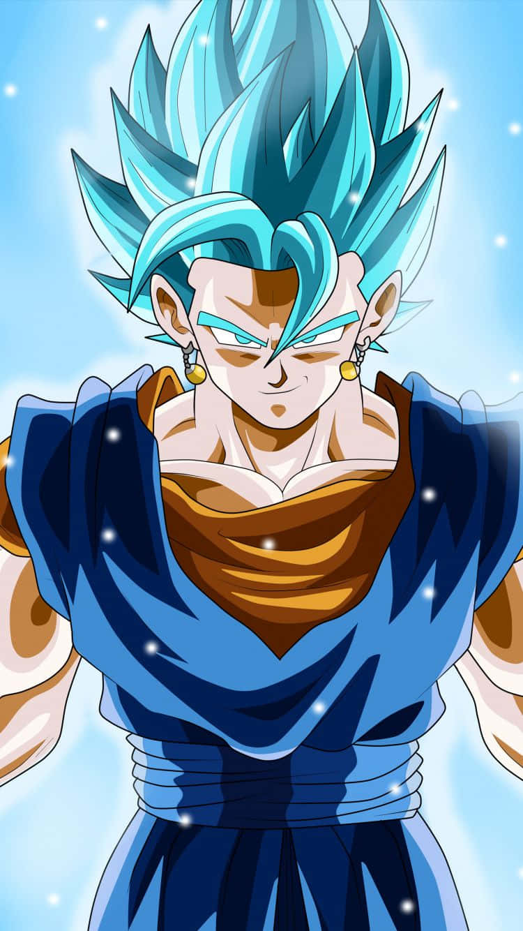 Gogeta And Vegito 桌布 壁紙 — 動漫角色，擁有尖刺藍色頭髮和發光的眼睛，自信地站在繁星點點的藍天下。