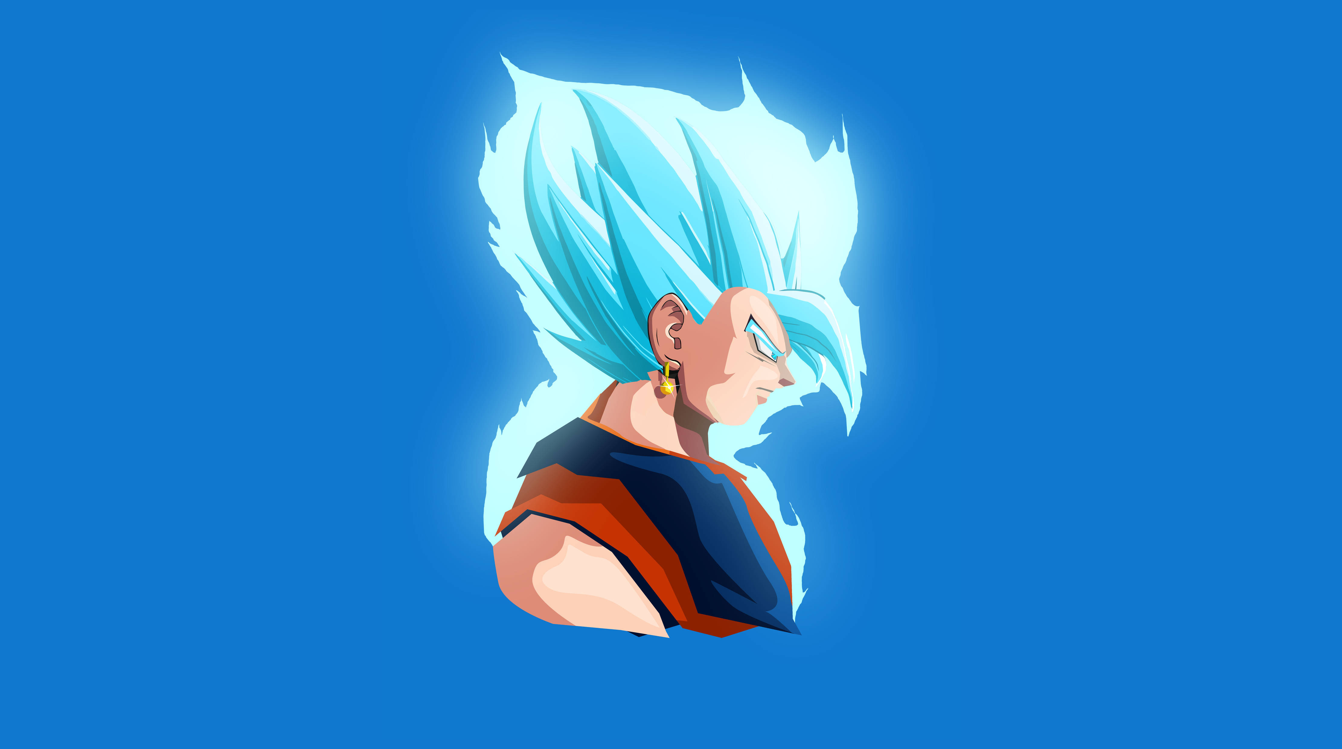 Vegito 桌布 壁紙 — 動漫角色，擁有尖刺藍色頭髮和發光光環，背景為純藍色。