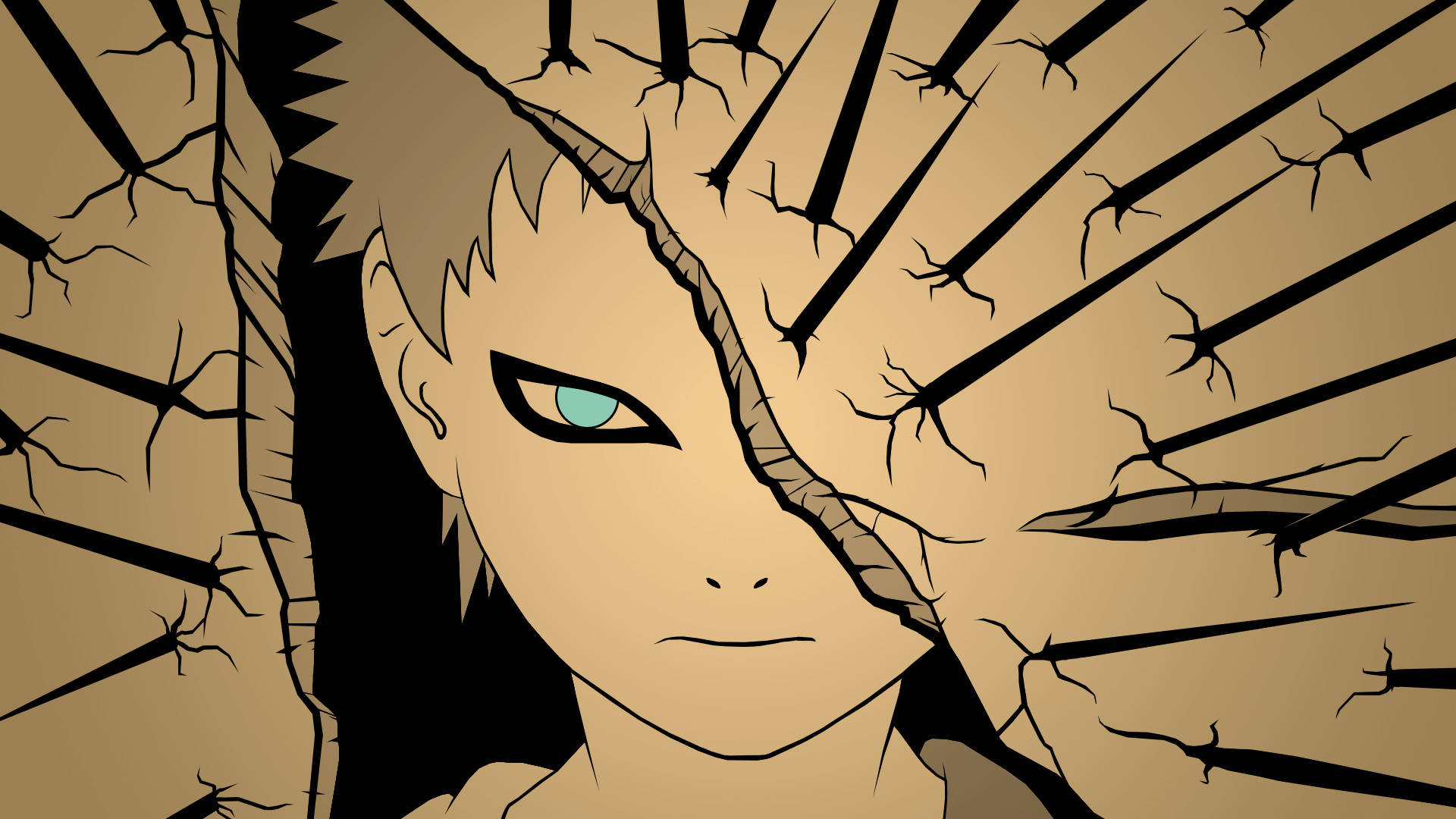 Gaara 桌布 壁紙 — 動漫角色，擁有青綠色眼睛和尖刺頭髮，被黑色查克拉觸手裂開，背景為棕褐色。