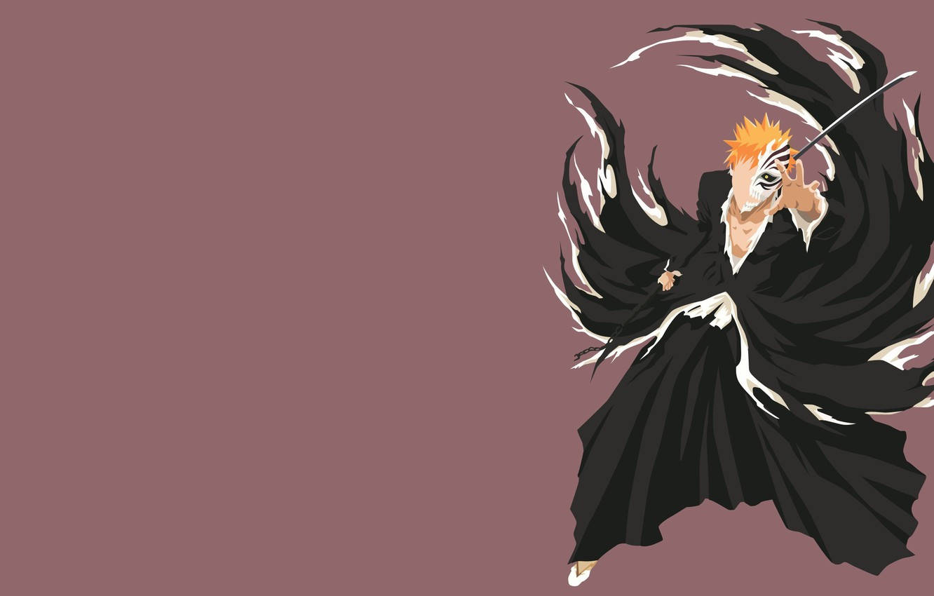 Bankai 桌布 壁紙 — 動漫角色，橙色頭髮，黑色裹屍布，在純紫紅色背景前揮劍。